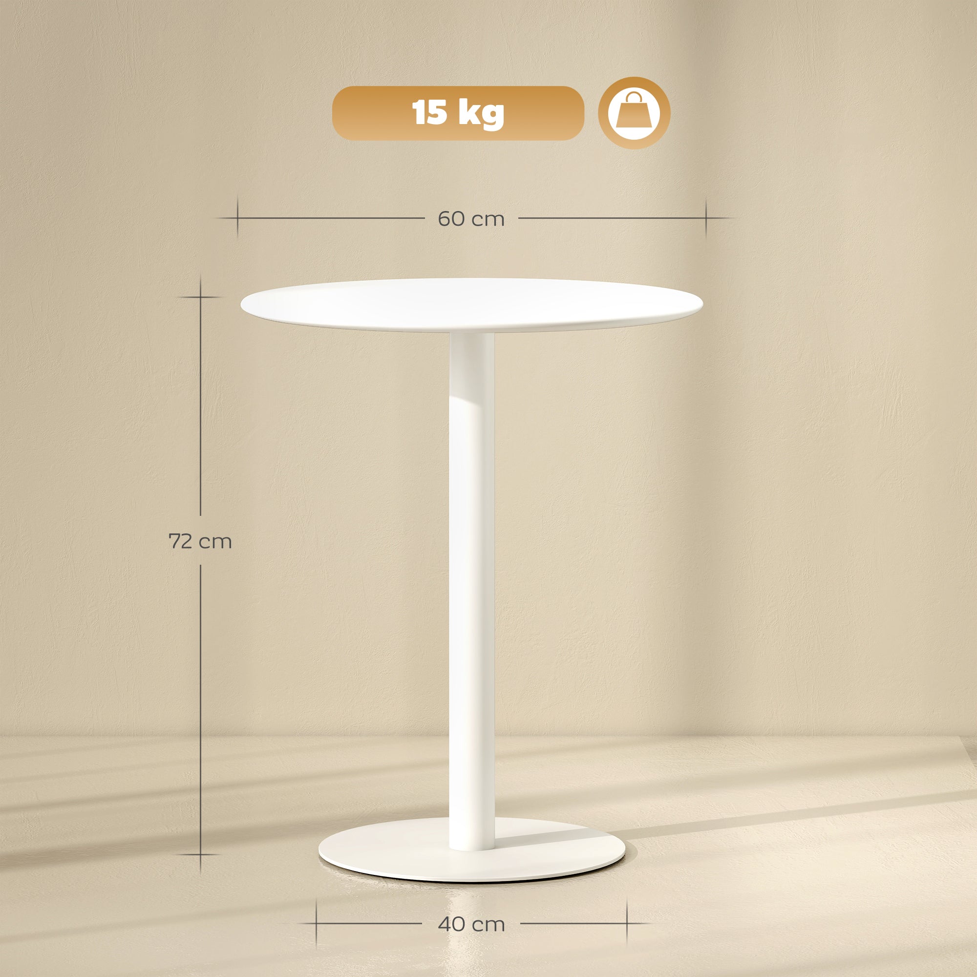 Dining Table, Round Kitchen Table for 2 People, Modern Dining Table for Living Room, Garden, Steel, Ø60 x 72 cm, White