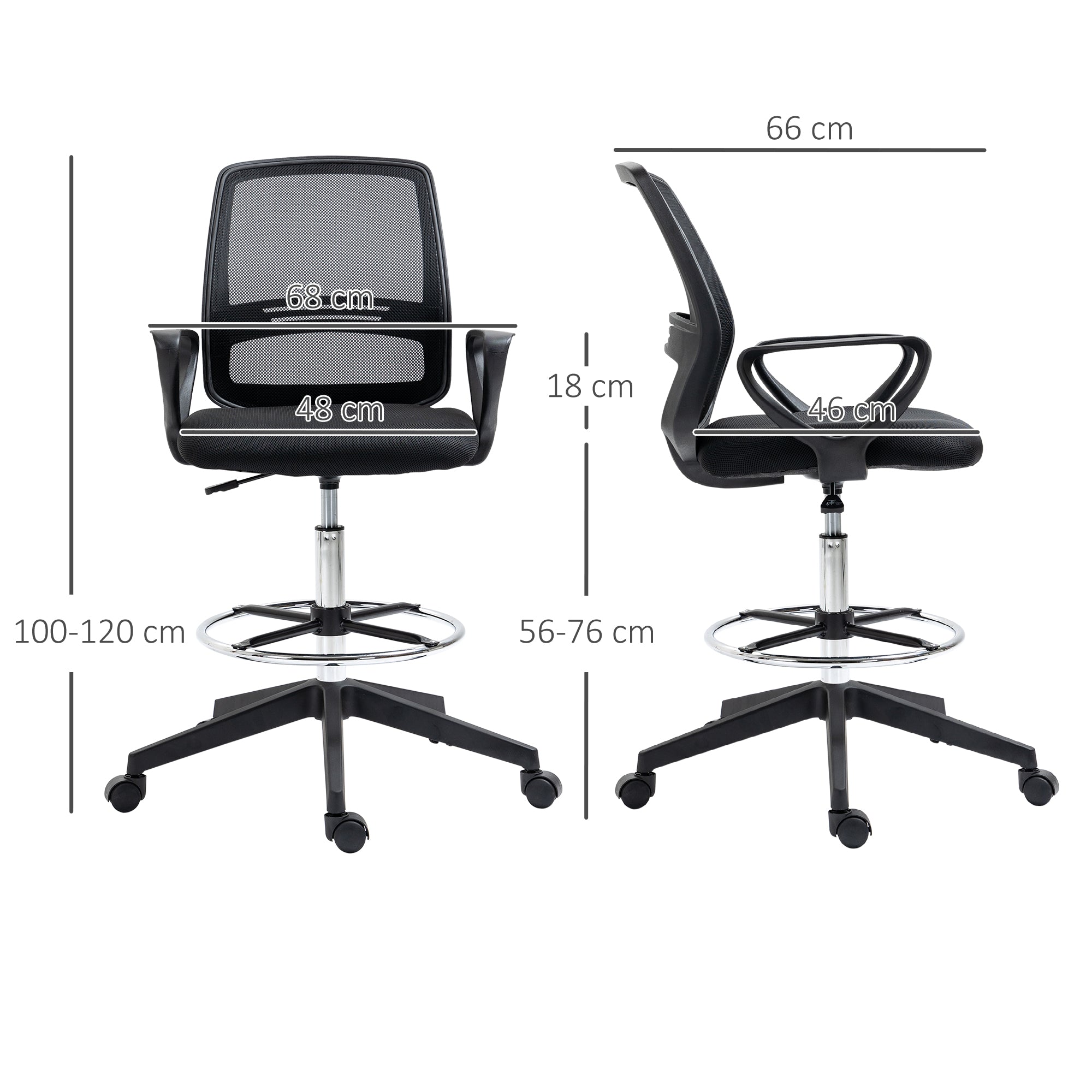 Office Chair Ergonomic Desk Chair with Armrests and Adjustable Foot Ring, Height Adjustable Swivel Chair with Mesh Upholstery Black