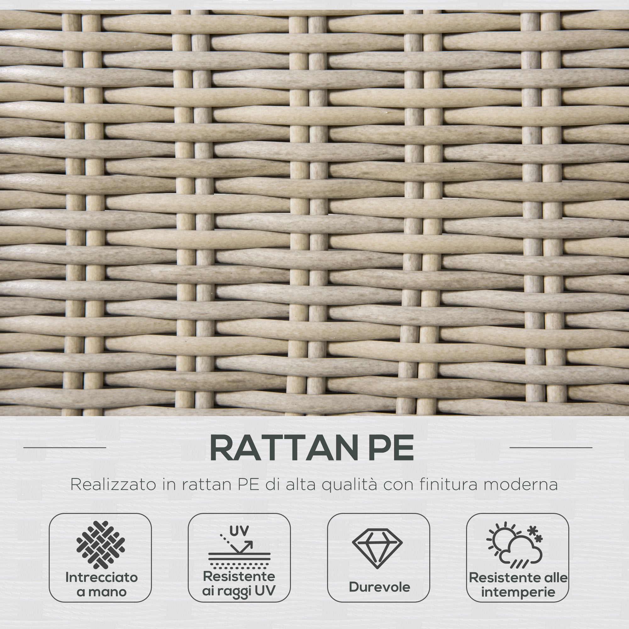 4-Piece PE Rattan Garden Furniture Set, Outdoor Lounge with 1 Sofa, 2 Armchairs, 1 Coffee Table and Removable Washable Cushions, Khaki and Beige