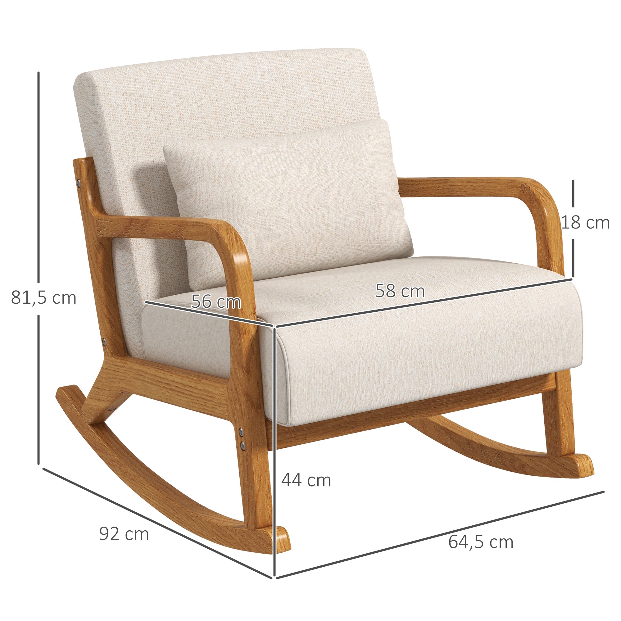 Rocking Chair, Rocking Chair, Padded Rocking Chair with Wooden Frame, Recliner with Armrest, for Bedroom, Living Room, Cream
