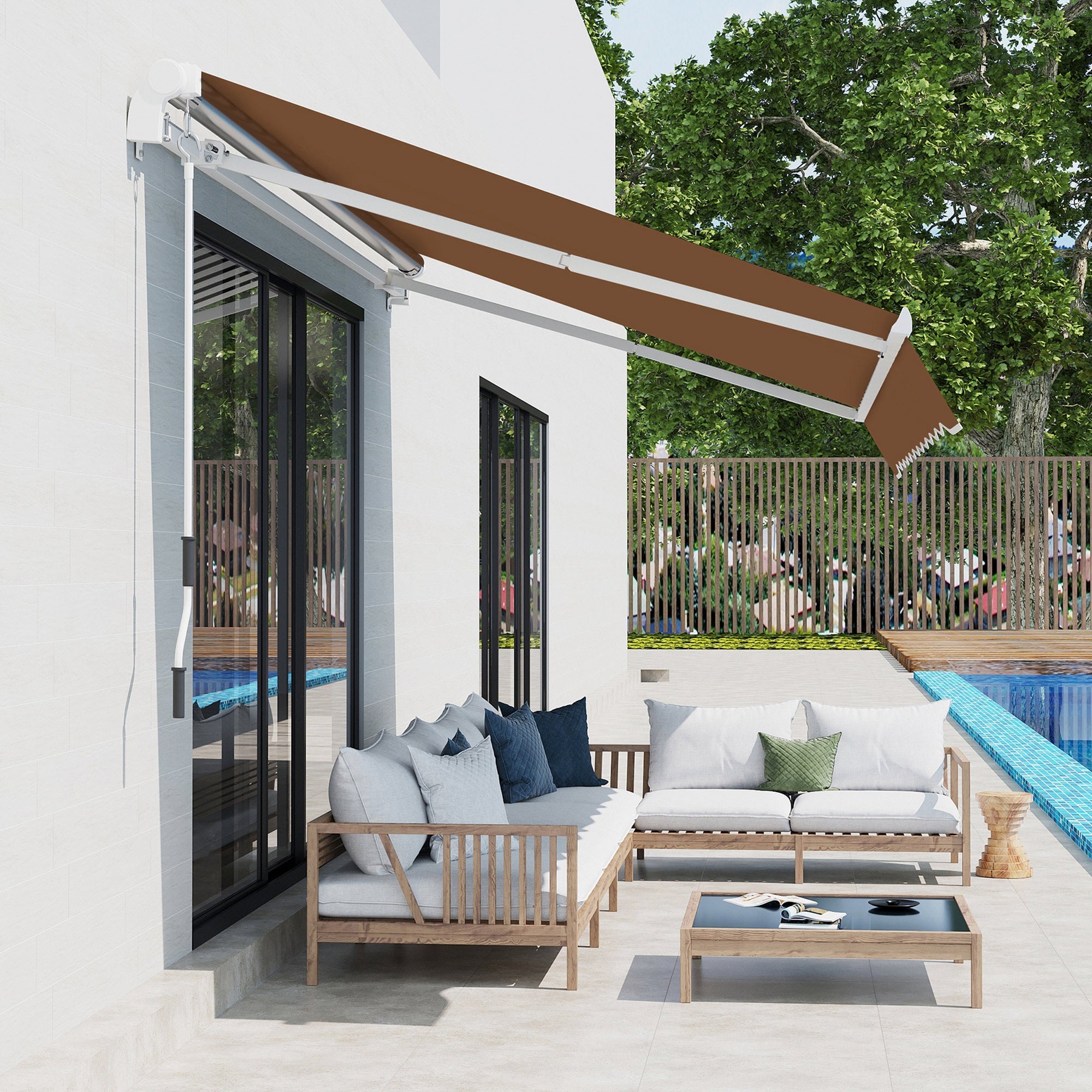 Retractable Manual Awning 3x2.5 m Balcony Awning with Waterproof and Anti-UV Metal Crank Outdoor Roll-Up Awning for Garden Terrace Windows Brown