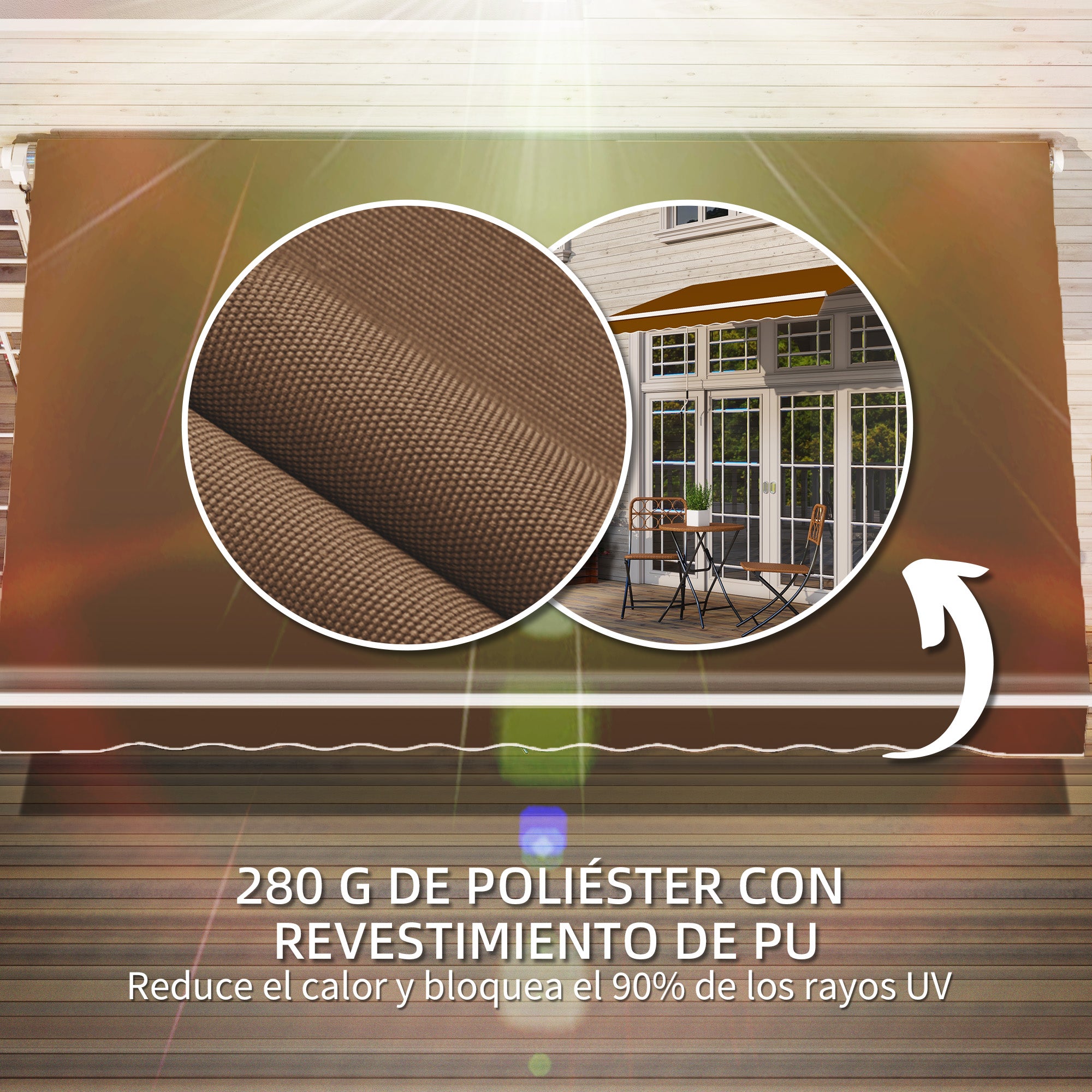 Retractable Manual Awning 3x2.5 m Balcony Awning with Waterproof and Anti-UV Metal Crank Outdoor Roll-Up Awning for Garden Terrace Windows Brown