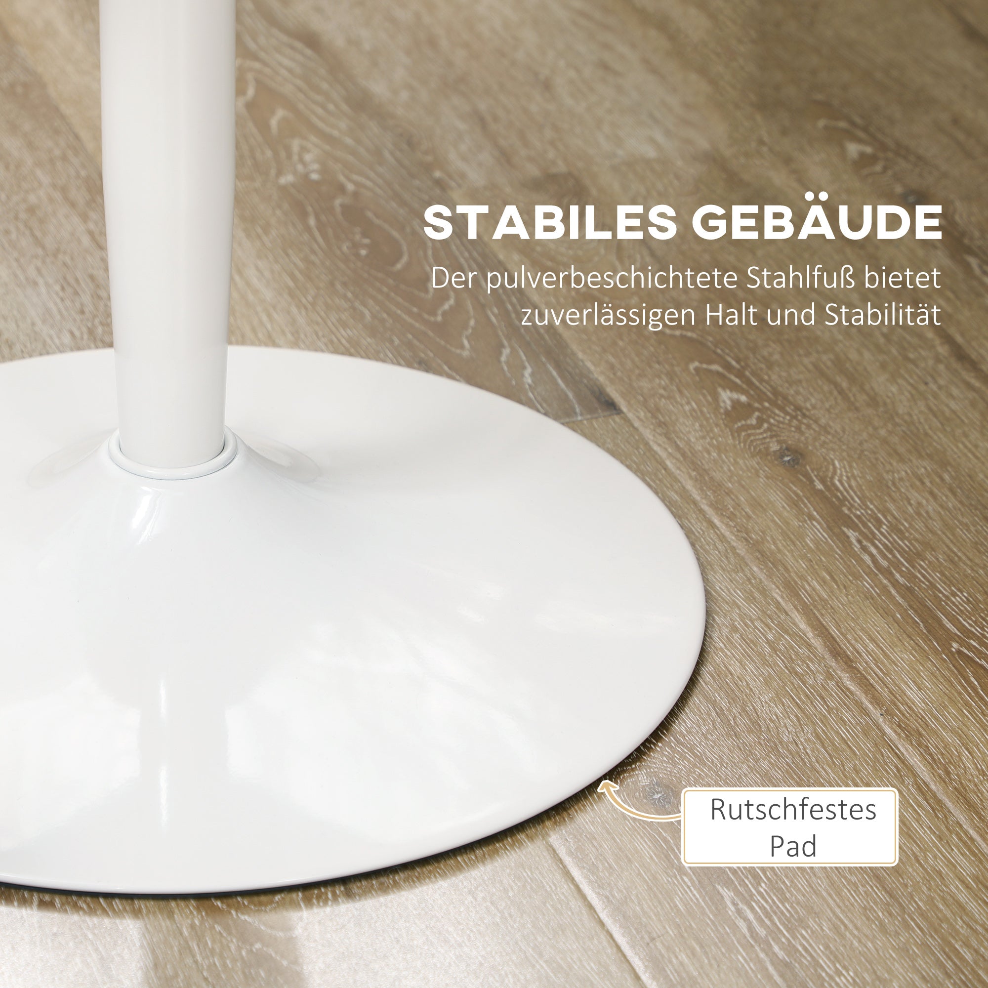 Dining Table, Round Kitchen Table, Modern Dining Table for 2 Persons, Bar Table with Steel Base, Non-Slip Footrest, Coffee Table for Living Room, Ø80 x 75 cm, White
