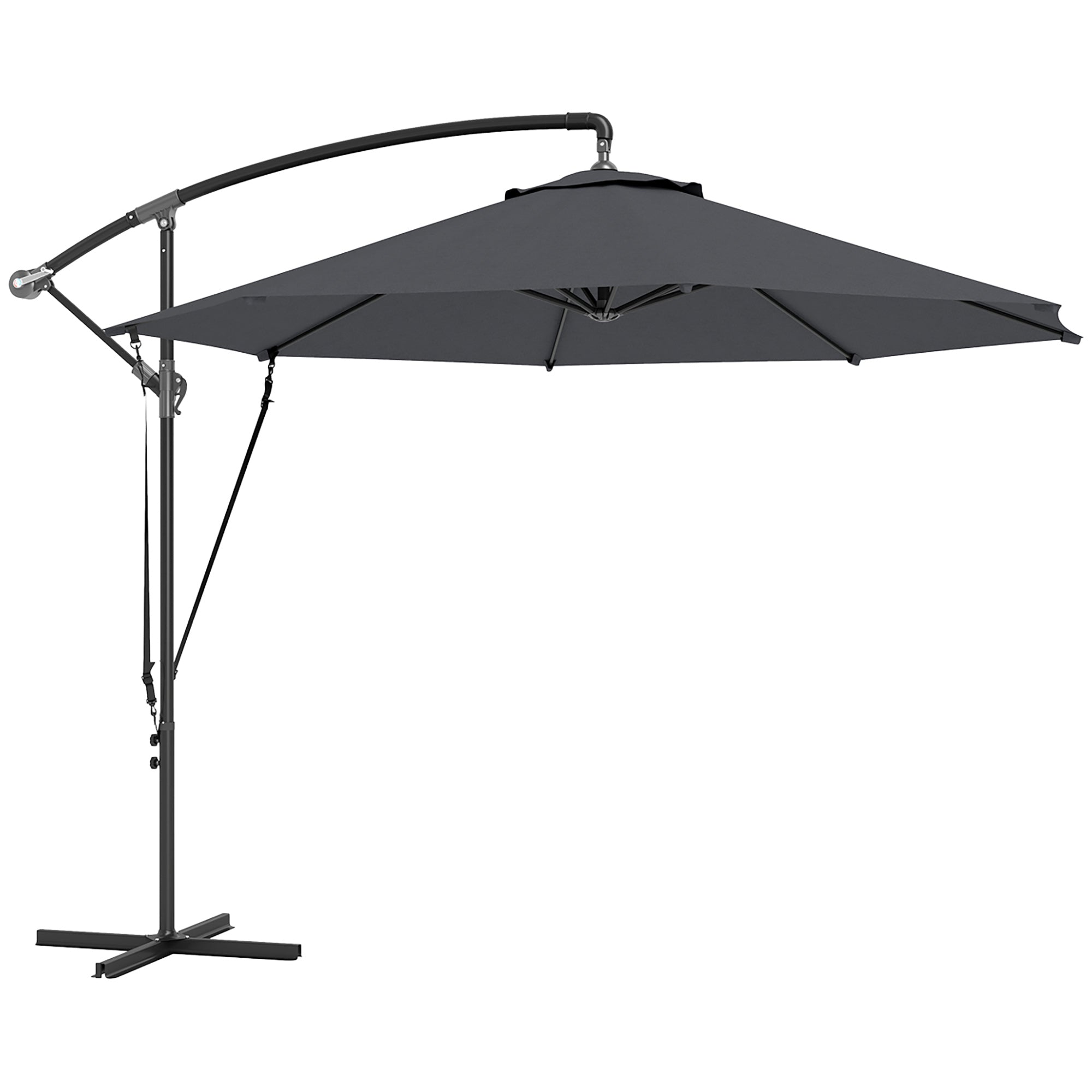 Offset Umbrella Ø 290 cm Garden Parasol with Cross Base Crank Umbrella Cover and Anti-UV 50+ Wind Rope Umbrella for Terrace Patio Dark Gray
