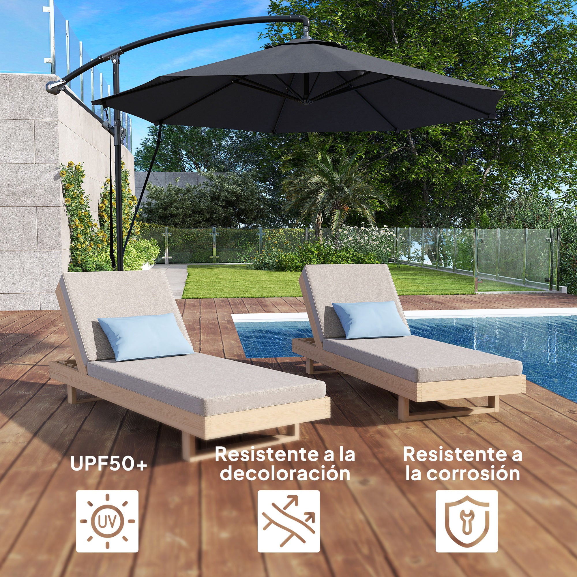 Offset Umbrella Ø 290 cm Garden Parasol with Cross Base Crank Umbrella Cover and Anti-UV 50+ Wind Rope Umbrella for Terrace Patio Dark Gray
