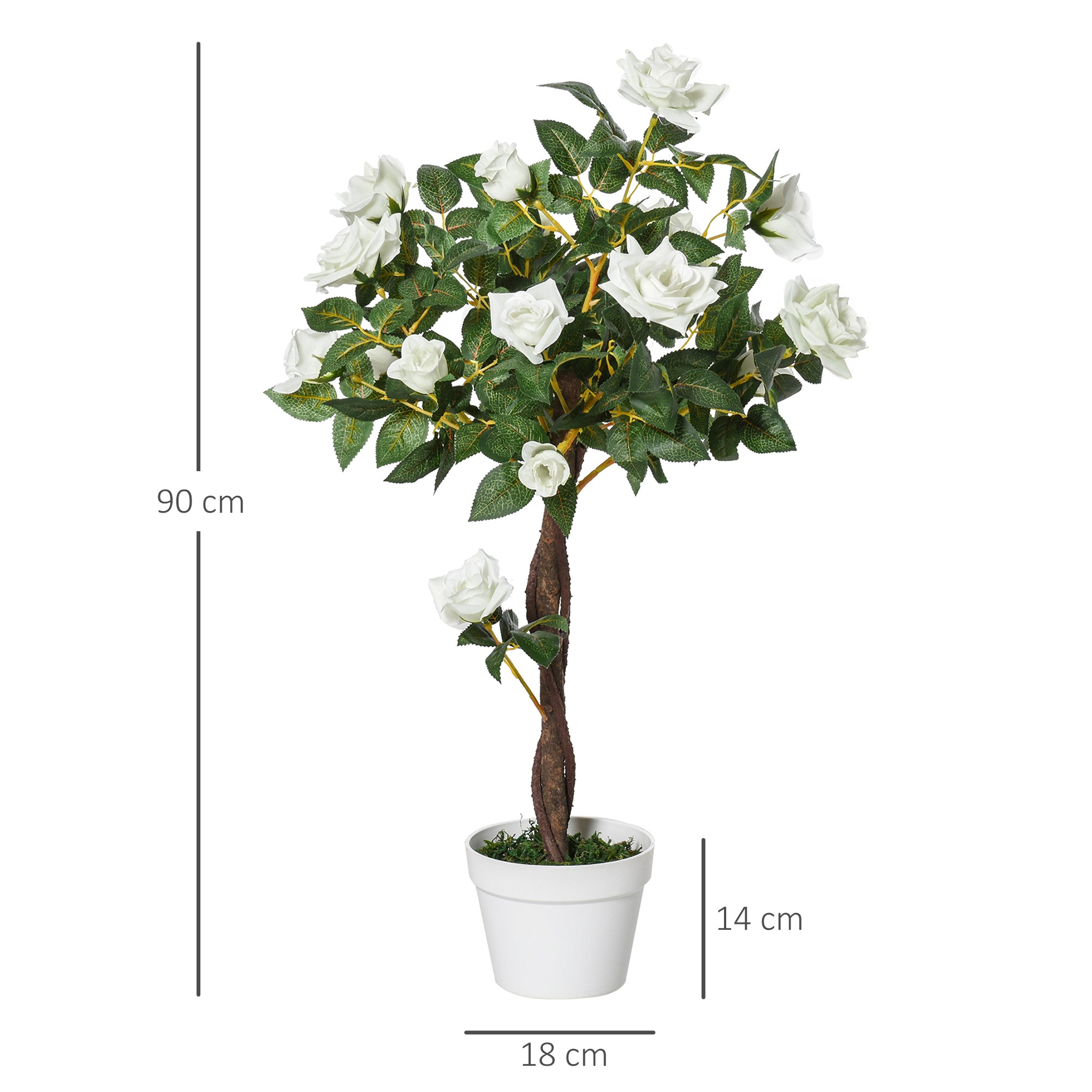 Large Artificial Rose Plant 90cm Artificial Plant, Plastic Artificial Rose Tree in Pot, Realistic Artificial Tree for Living Room Bedroom Office Modern Decoration Gift