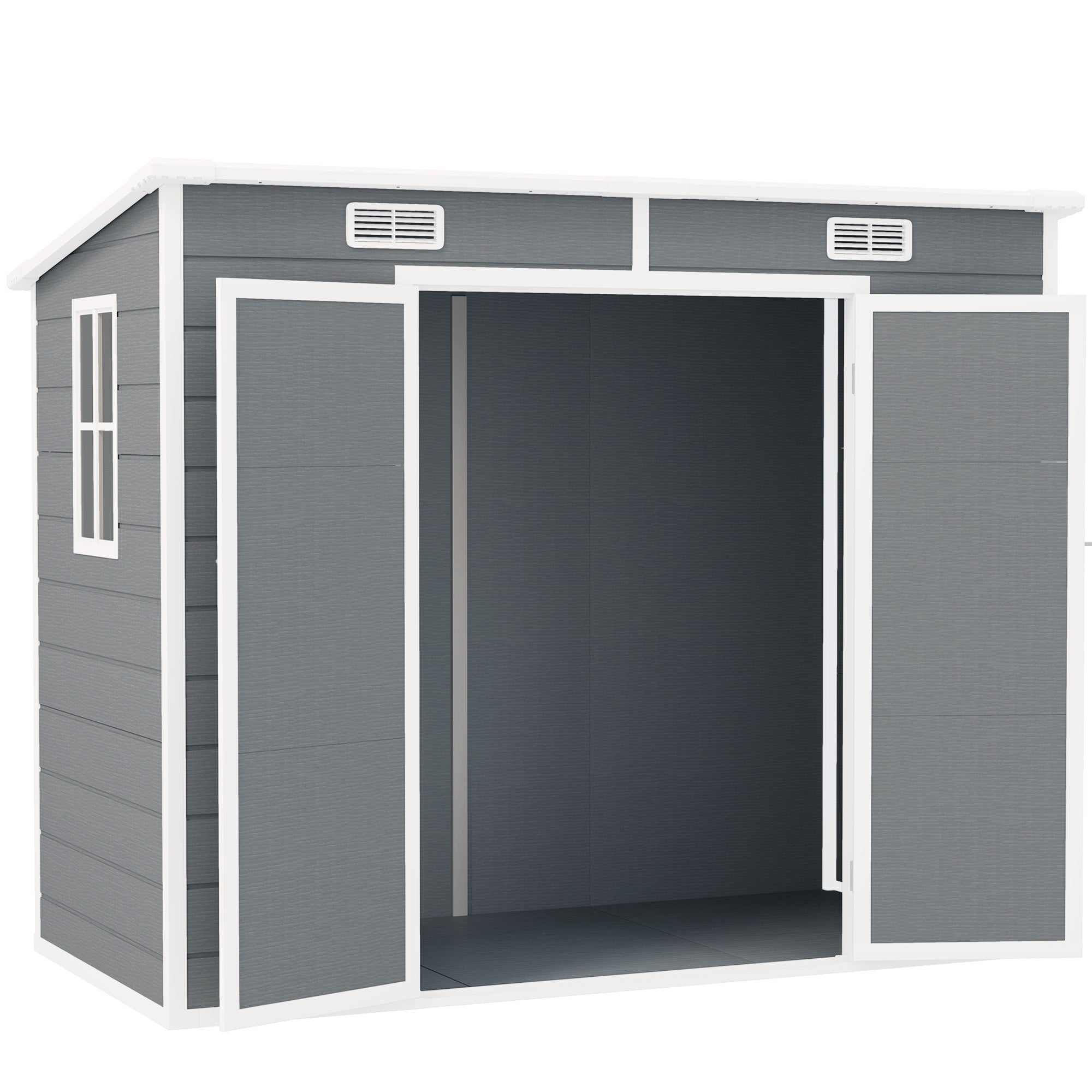 Tool Shed 2.54m², Waterproof Garden House with Floor Pent Roof, 238x125x183/165 cm, Tool Shed with Lockable Door, Window Bike Garage Garden Cabinet made of Aluminum, for Backyard, Garden, Gray