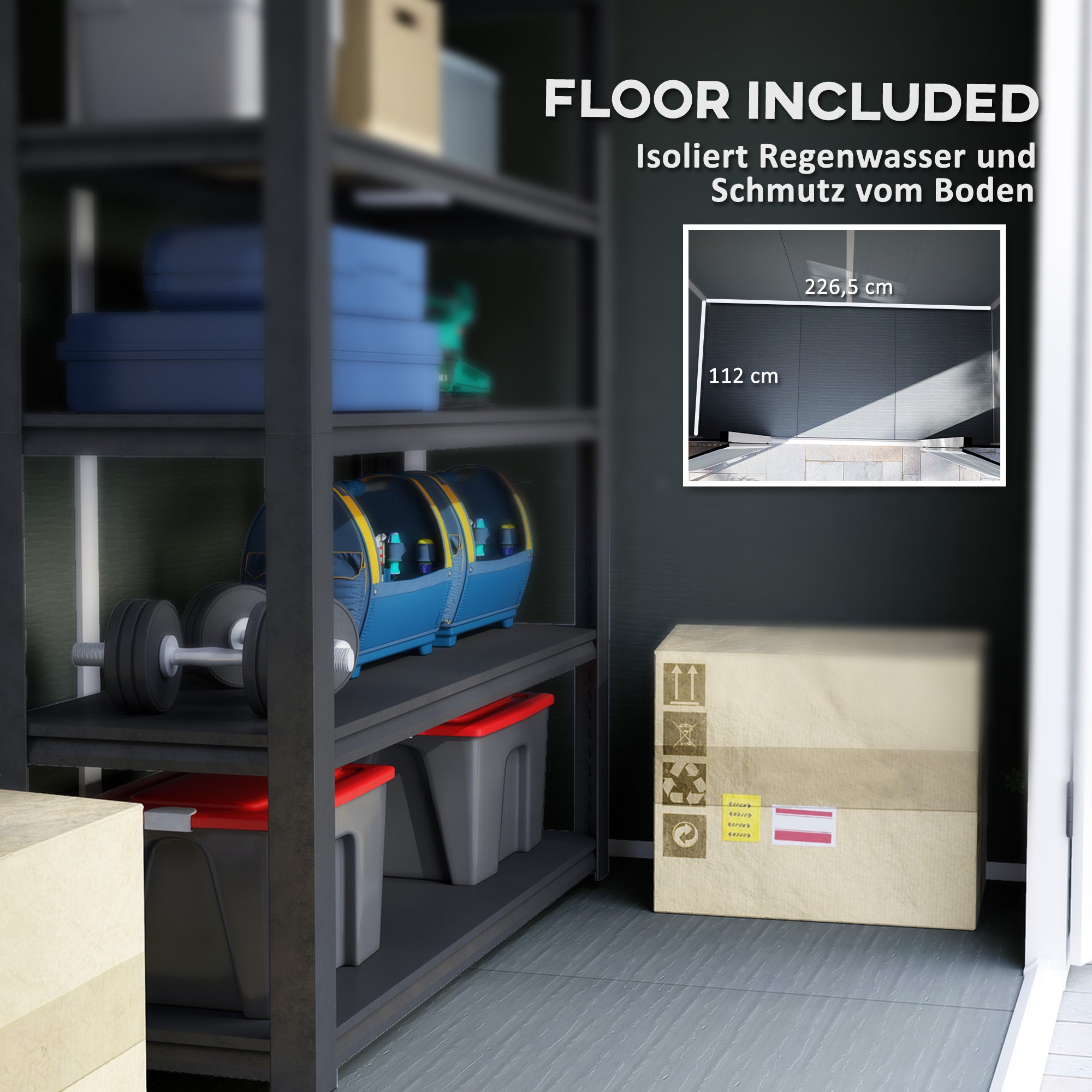 Tool Shed 2.54m², Waterproof Garden House with Floor Pent Roof, 238x125x183/165 cm, Tool Shed with Lockable Door, Window Bike Garage Garden Cabinet made of Aluminum, for Backyard, Garden, Gray