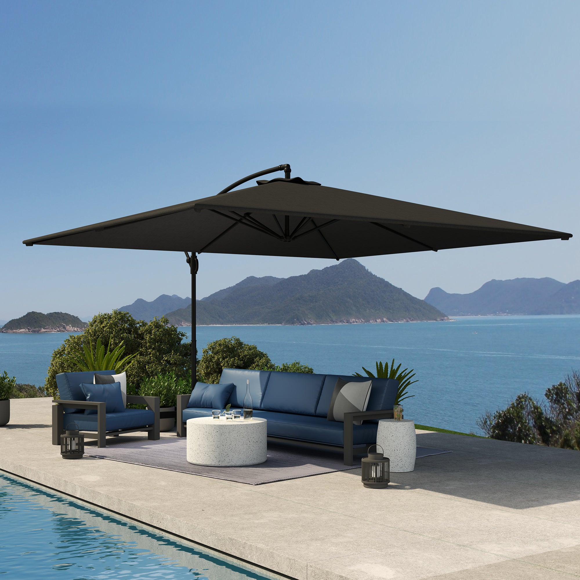 Rectangular Offset Patio Umbrella 3.6x3.9 m, Outdoor Garden Umbrella with Crank, Cross Base, Tilt and 360° Rotation, 180 g/m² Polyester Canopy, UV Protection UPF50+, Gray
