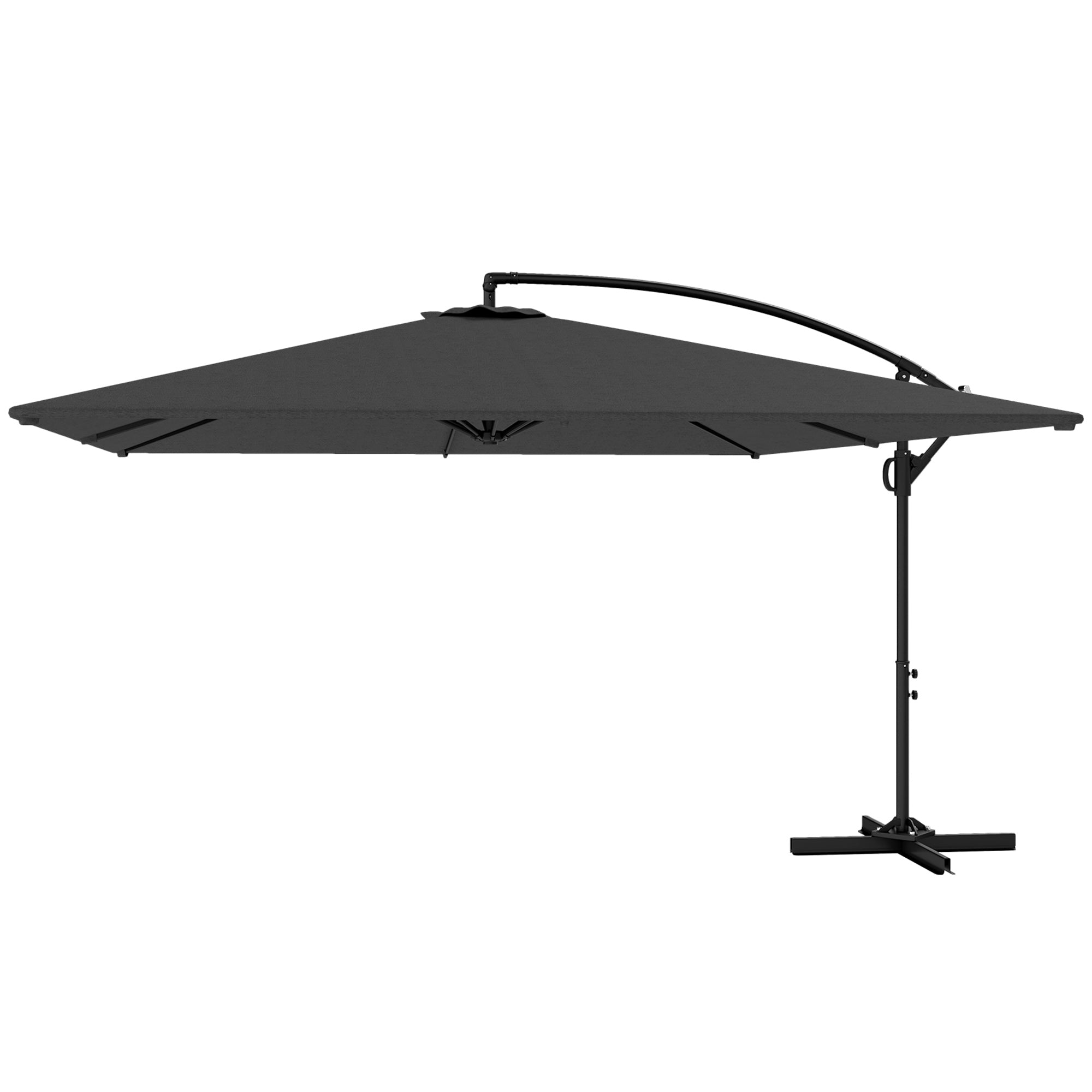Rectangular Offset Patio Umbrella 3.6x3.9 m, Outdoor Garden Umbrella with Crank, Cross Base, Tilt and 360° Rotation, 180 g/m² Polyester Canopy, UV Protection UPF50+, Gray