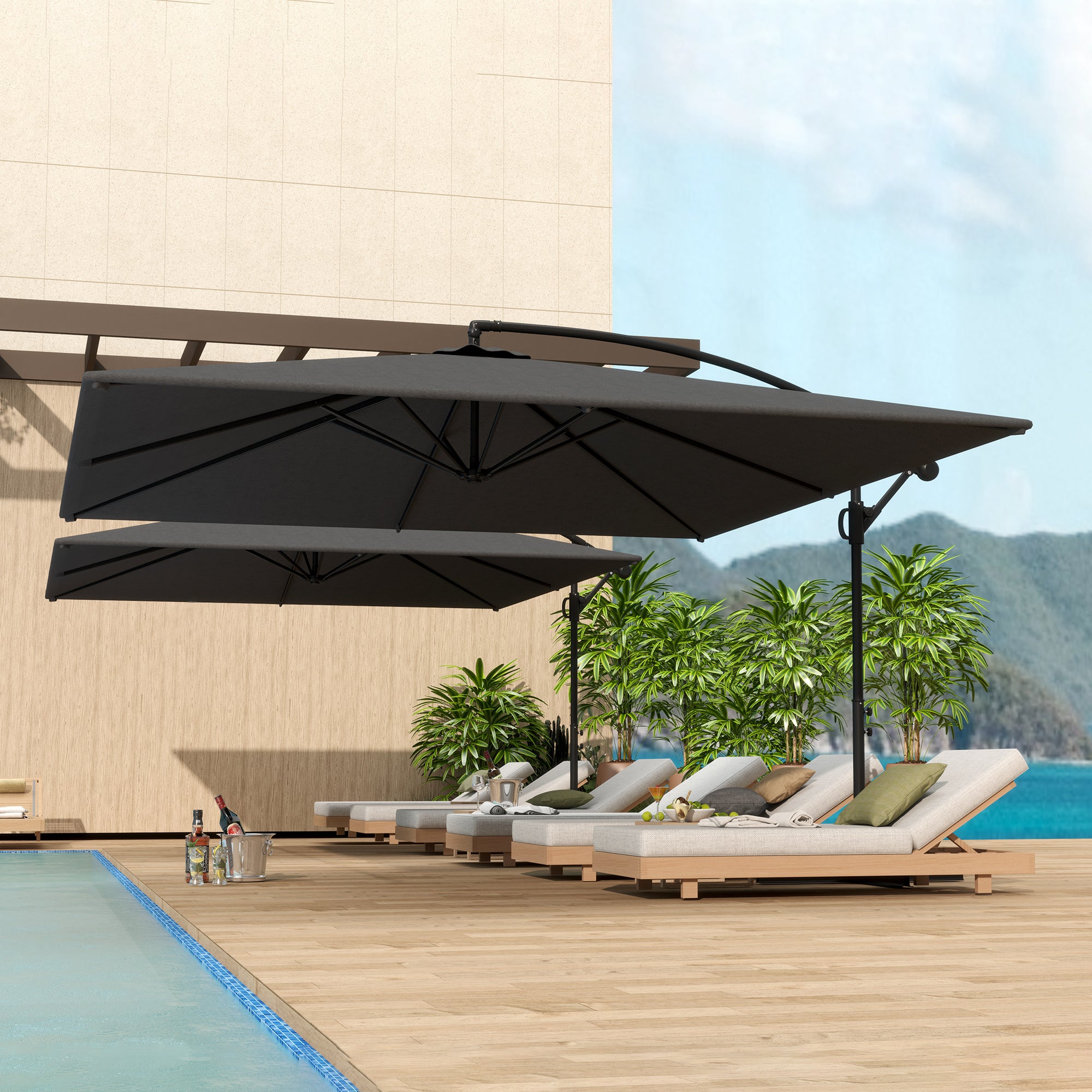 Rectangular Offset Patio Umbrella 3.6x3.9 m, Outdoor Garden Umbrella with Crank, Cross Base, Tilt and 360° Rotation, 180 g/m² Polyester Canopy, UV Protection UPF50+, Gray