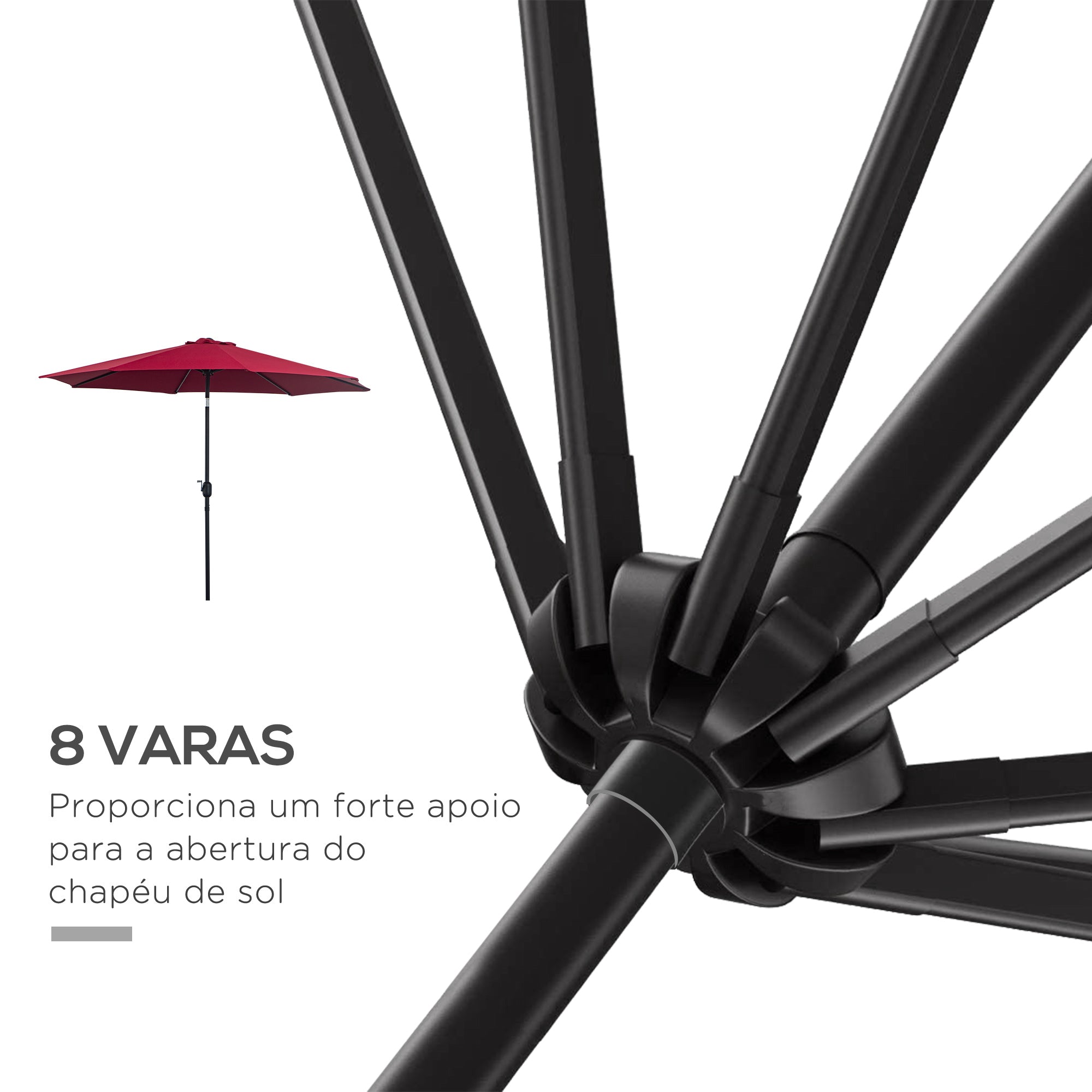 Garden Umbrella Ø295x250 cm with Crank, Outdoor Sunshade with Tilt Mechanism and Detachable Metal Post for Patio Pool Wine Red