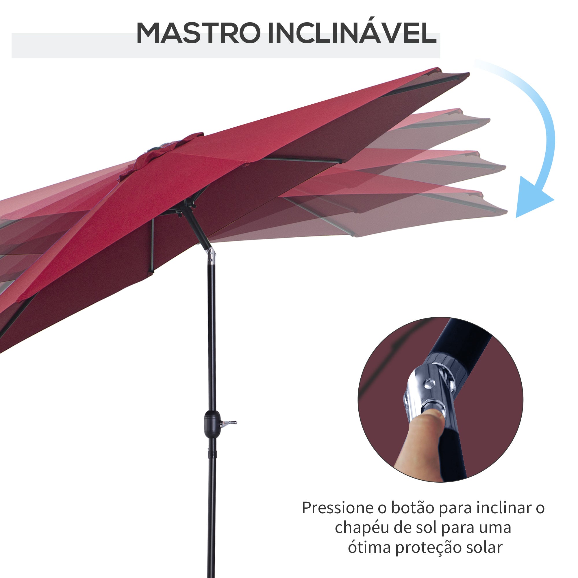 Garden Umbrella Ø295x250 cm with Crank, Outdoor Sunshade with Tilt Mechanism and Detachable Metal Post for Patio Pool Wine Red