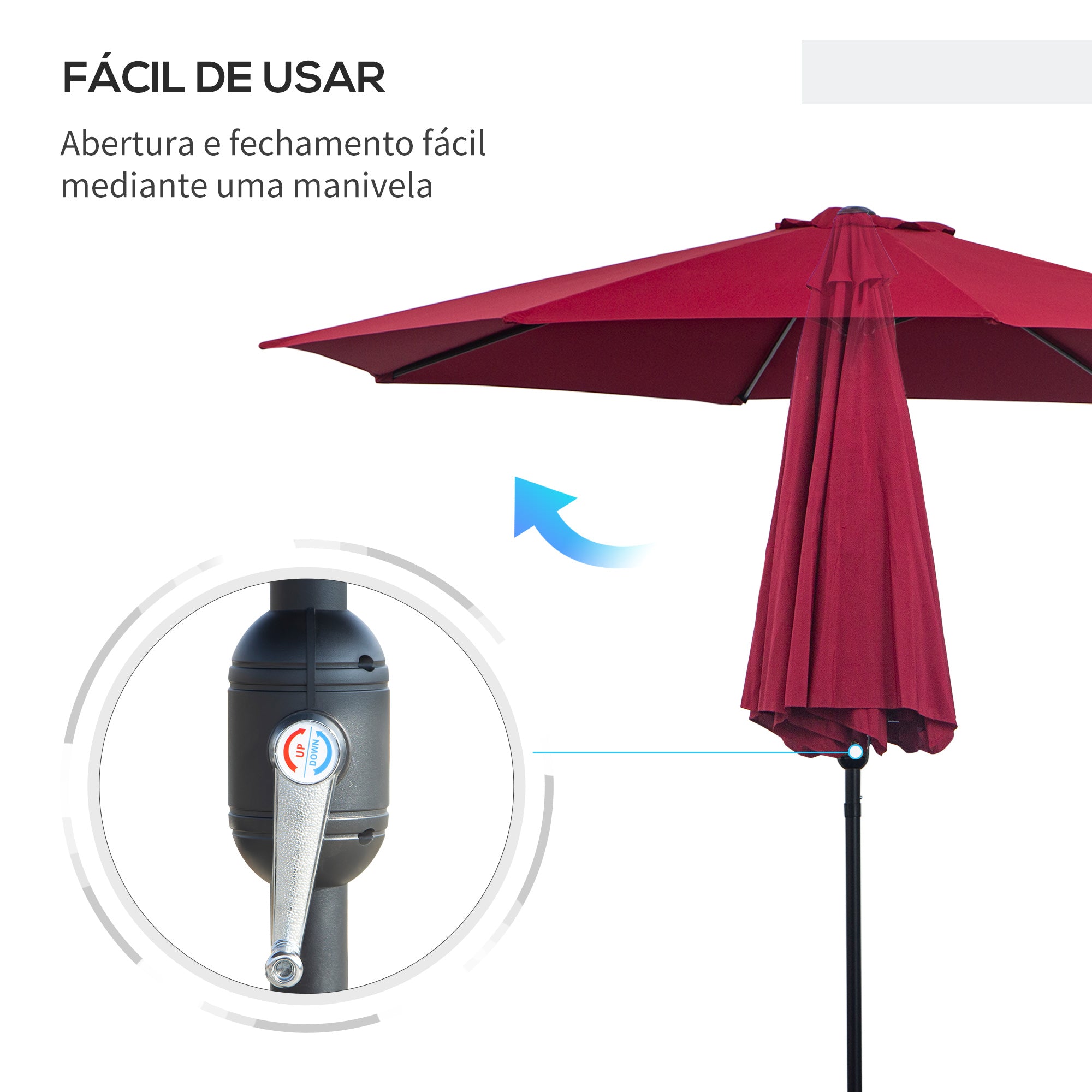 Garden Umbrella Ø295x250 cm with Crank, Outdoor Sunshade with Tilt Mechanism and Detachable Metal Post for Patio Pool Wine Red