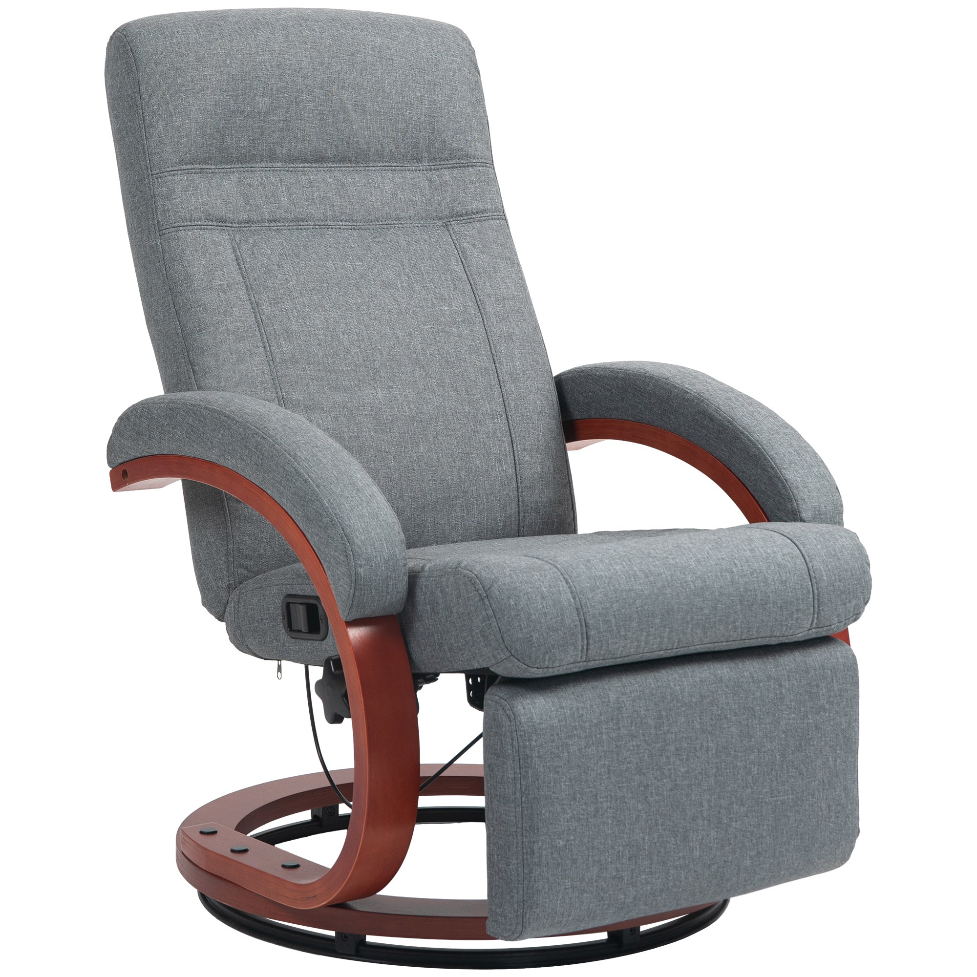 Reclining Armchair TV Armchair with Footrest, Wooden Armrest, Swivel Recliner Chair with Adjustable Backrest, Reclining Armchair, Fabric, Grey