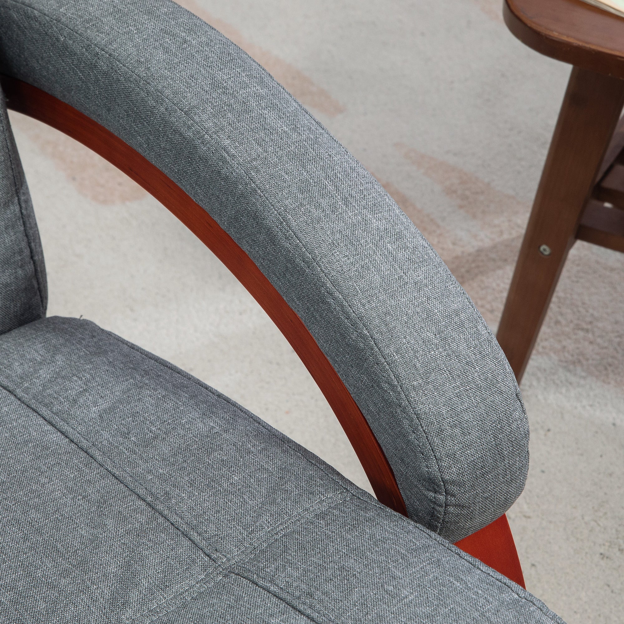 Reclining Armchair TV Armchair with Footrest, Wooden Armrest, Swivel Recliner Chair with Adjustable Backrest, Reclining Armchair, Fabric, Grey