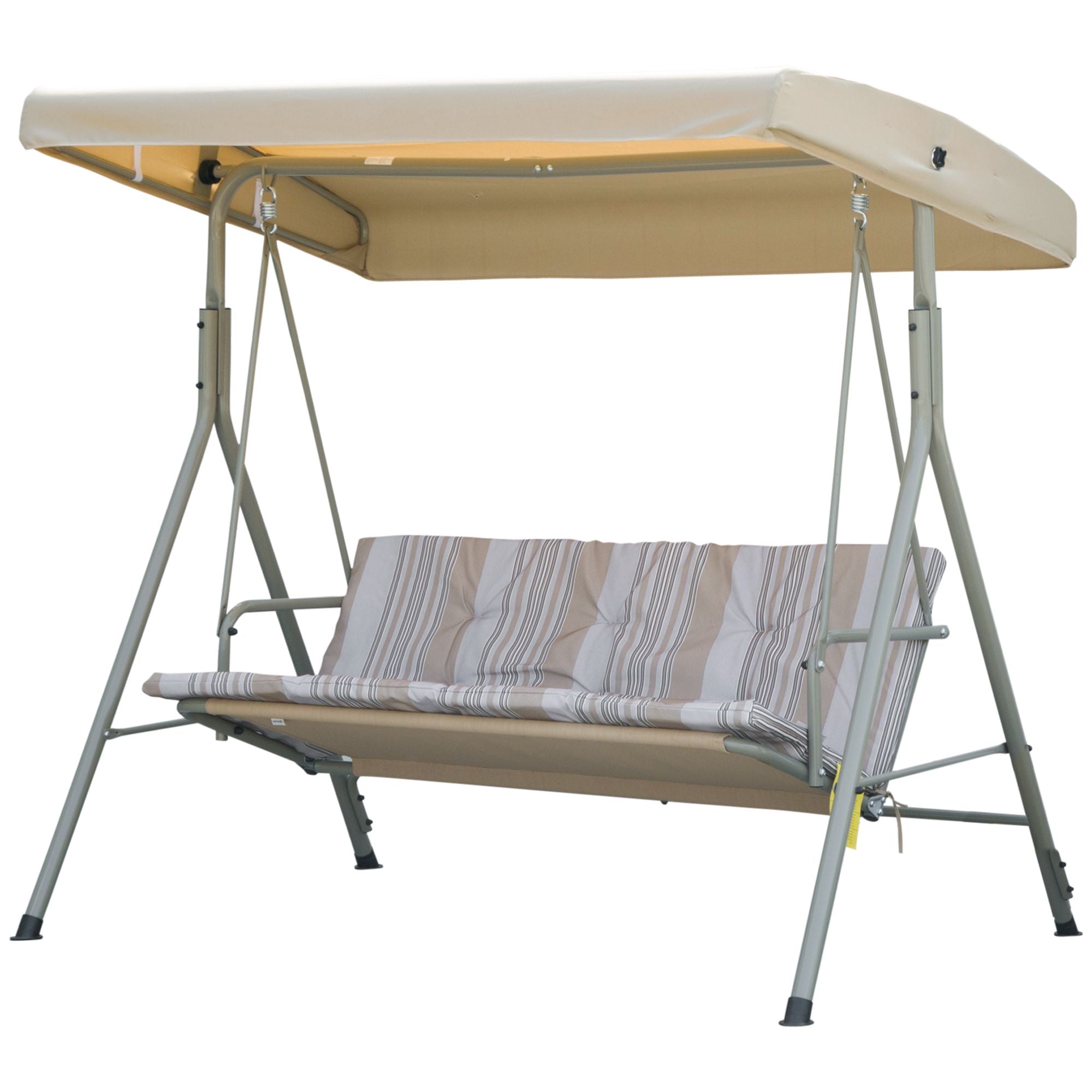 3-Seater Garden Swing with Steel Frame and Adjustable Sunshade Canopy, Padded Cushions and Armrests, 172x110x156cm