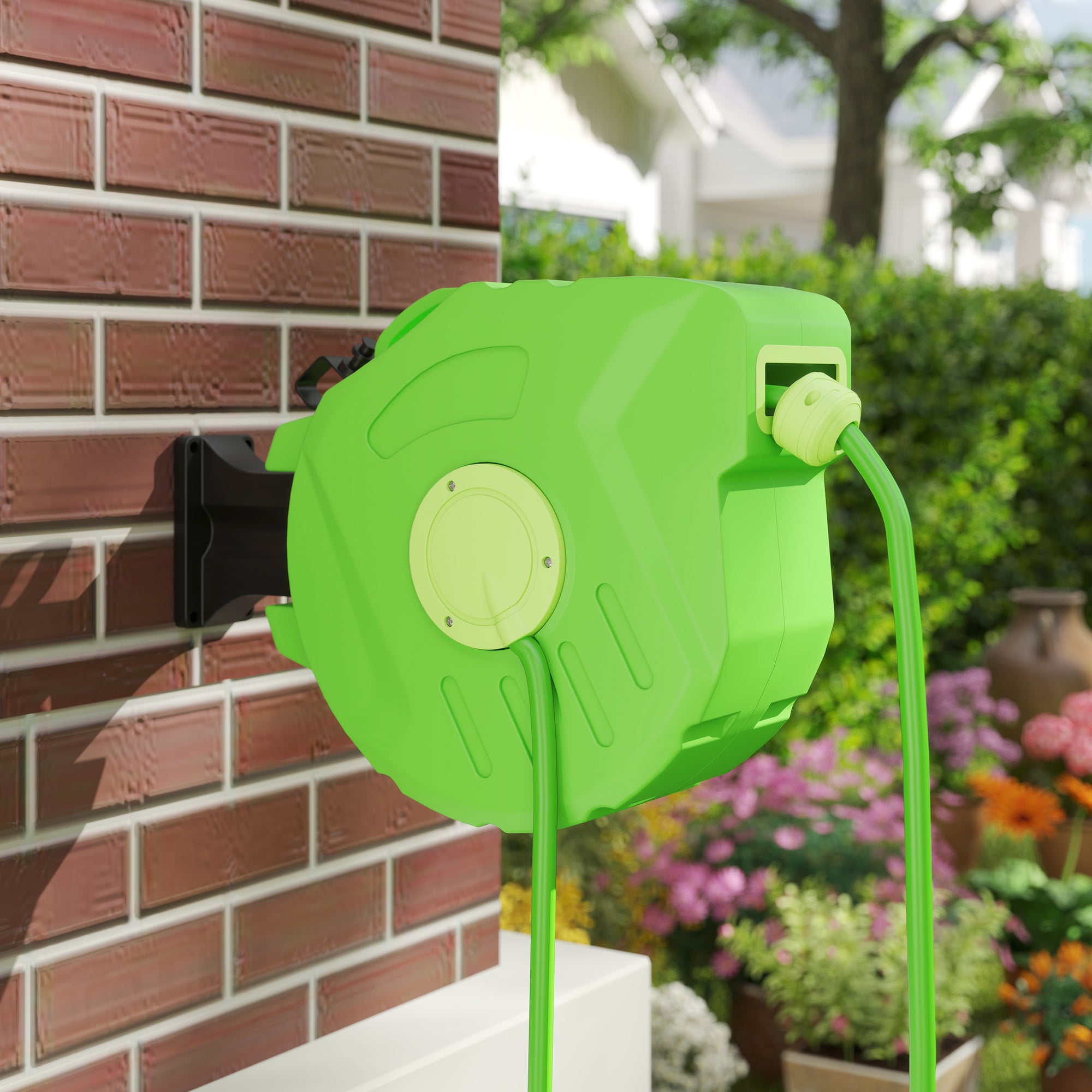 Hose Reel 15+1.5m Automatic Hose Reel Air Swivel Garden 180° Swivel Air Hose Green