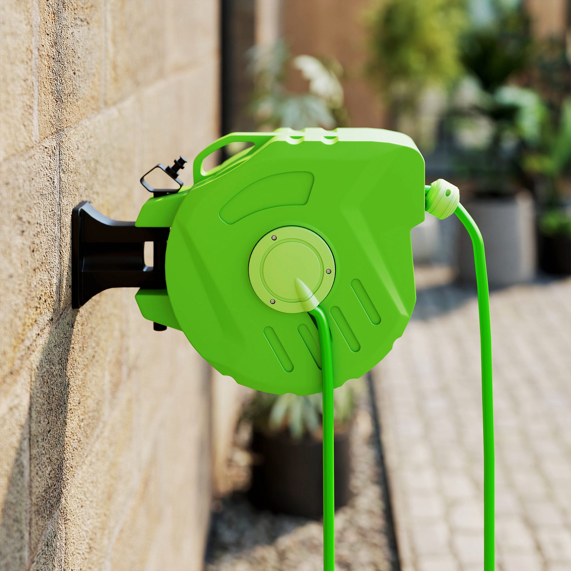 Hose Reel 15+1.5m Automatic Hose Reel Air Swivel Garden 180° Swivel Air Hose Green