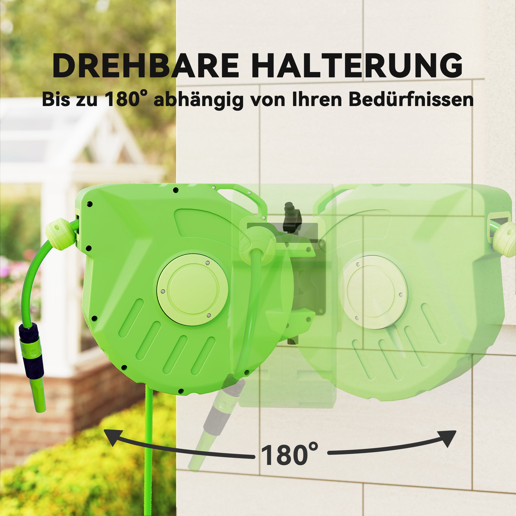 Hose Reel 15+1.5m Automatic Hose Reel Air Swivel Garden 180° Swivel Air Hose Green