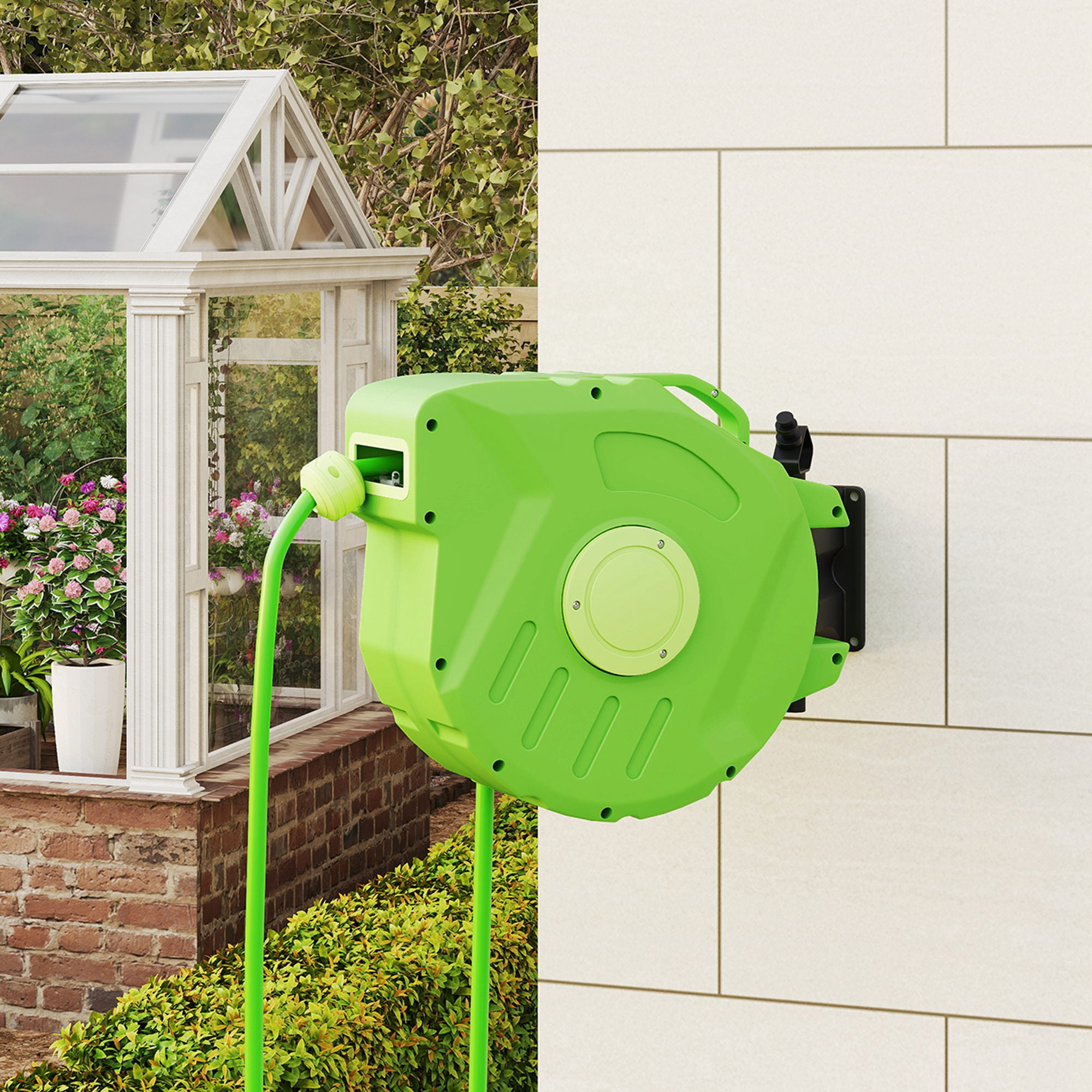 Hose Reel 15+1.5m Automatic Hose Reel Air Swivel Garden 180° Swivel Air Hose Green