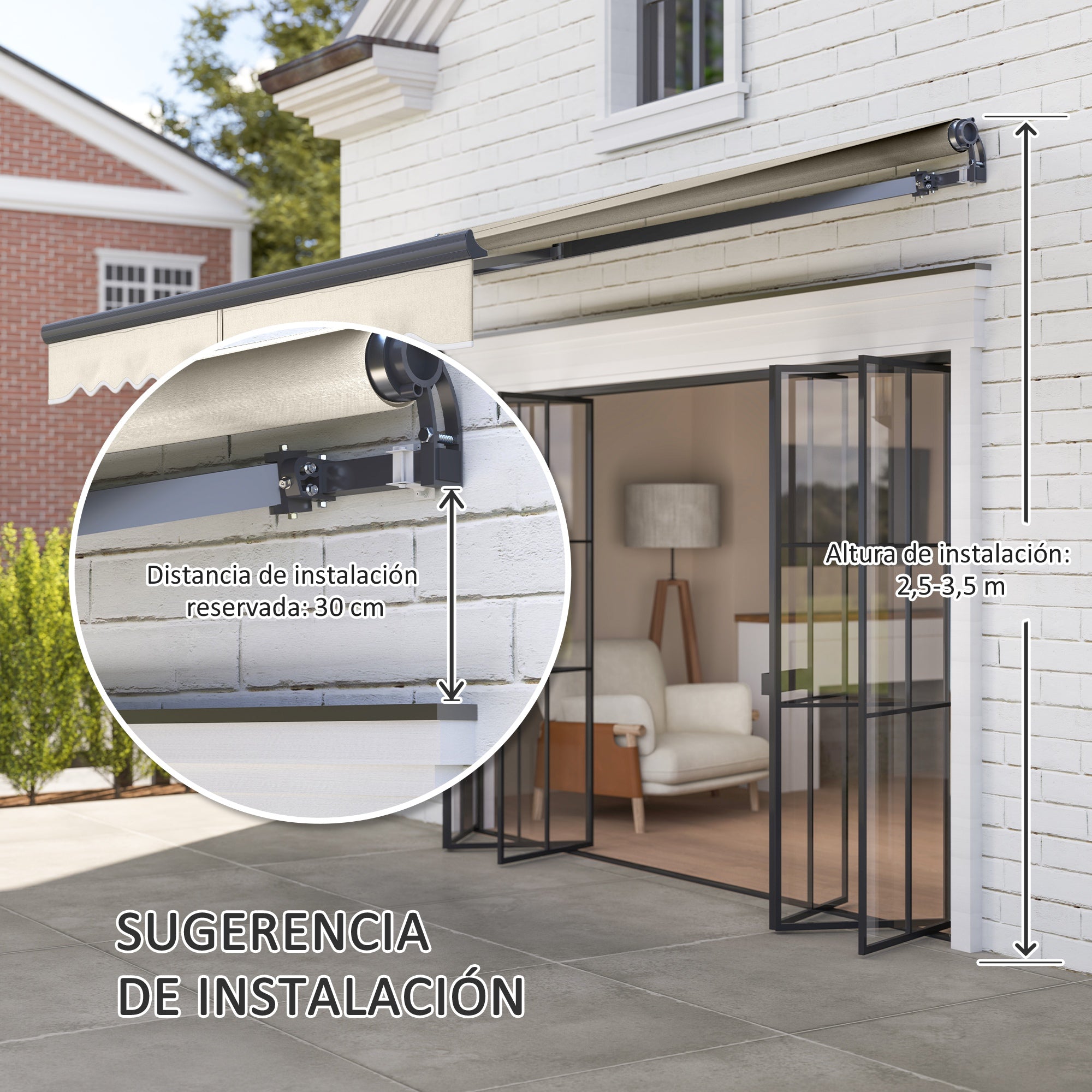 Electric Retractable and Manual Awning with Remote Control 9.8x8.2 ft Outdoor Roll-Up Awning with Crank Aluminum Frame and UV30+ Protection for Garden Door Window Cream