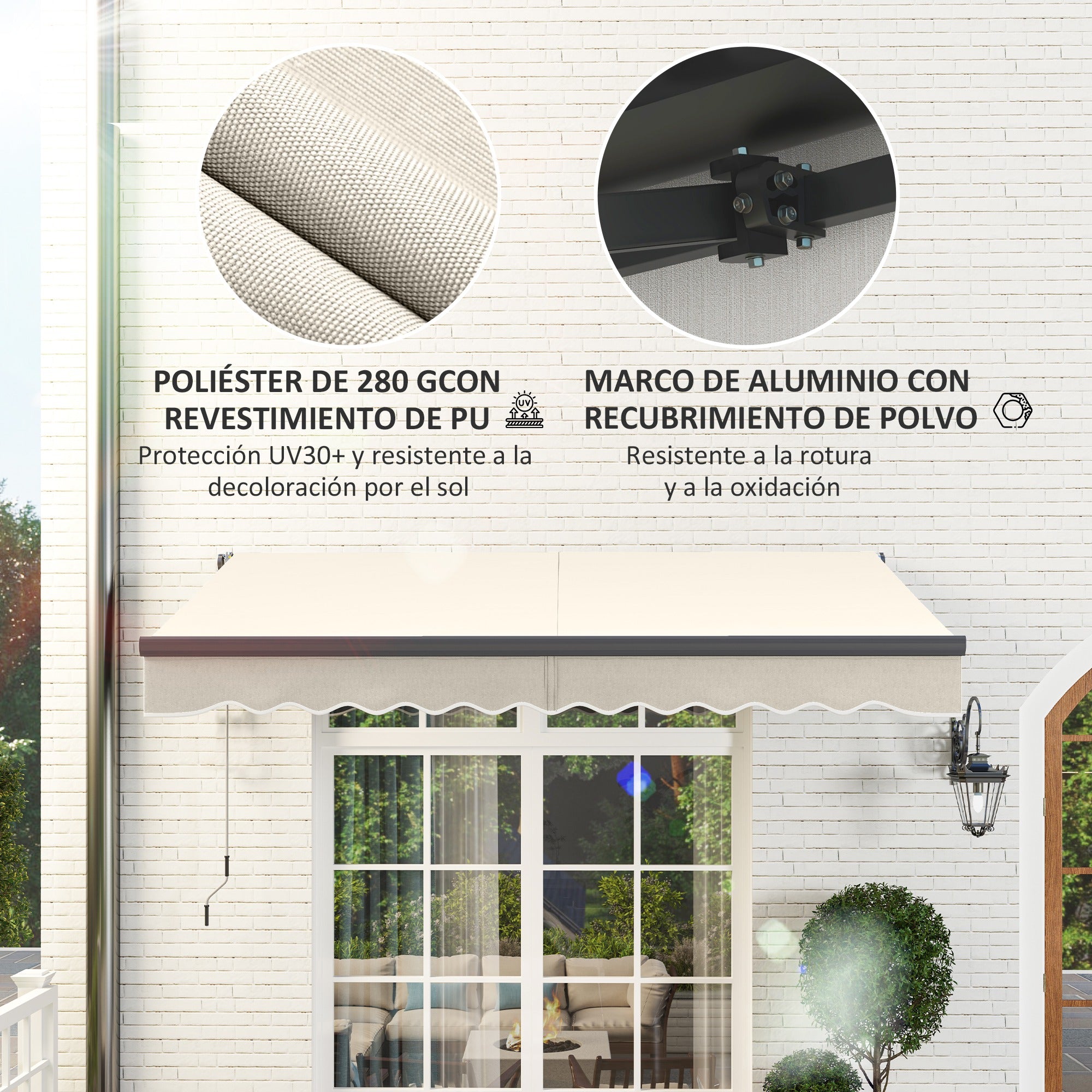 Electric Retractable and Manual Awning with Remote Control 9.8x8.2 ft Outdoor Roll-Up Awning with Crank Aluminum Frame and UV30+ Protection for Garden Door Window Cream