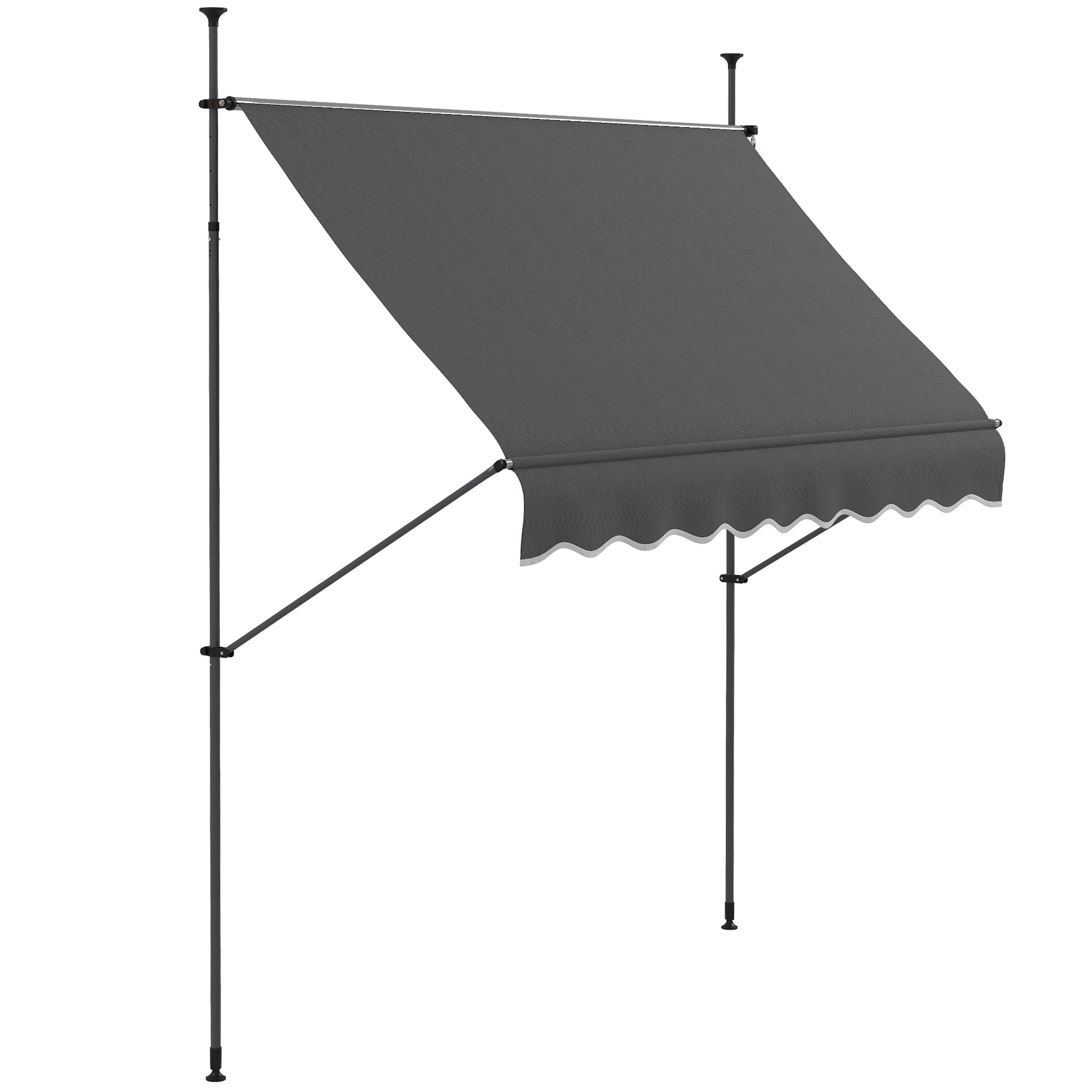 Retractable Manual Freestanding Awning Awning 2.5L x 1.2W x 2.1-3H m Adjustable Incline for Balcony Without Drilling Holes - Dark Gray Aluminum Metal Polyester