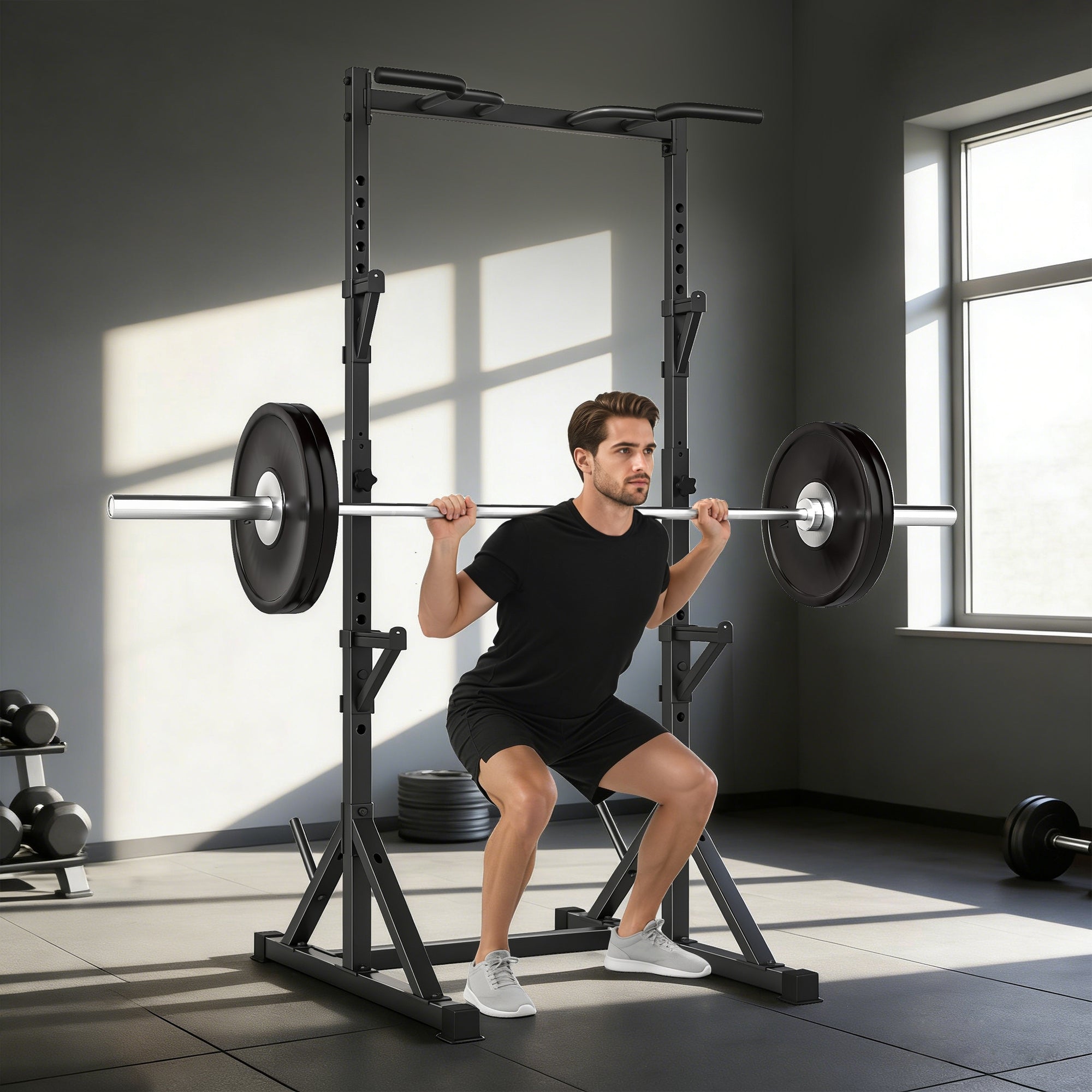 SPORTNOW 2-Level Barbell Rack – Steel Squat Rack with Plate Storage, Up to 200 kg Load