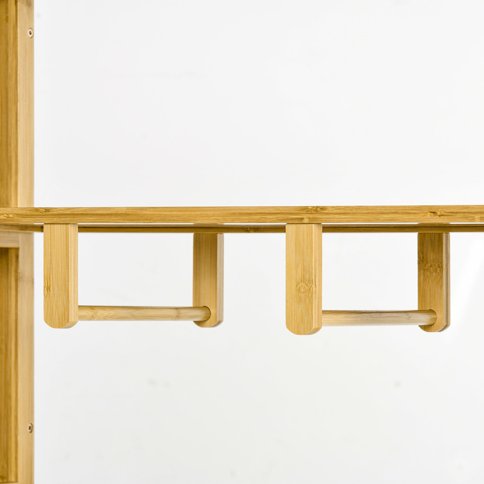 Bamboo Wardrobe Clothing Storage with 2 Sliding Doors, Open Shelves, and Rod for Bedroom, 145 x 35 x 165cm, Natural Wood Finish