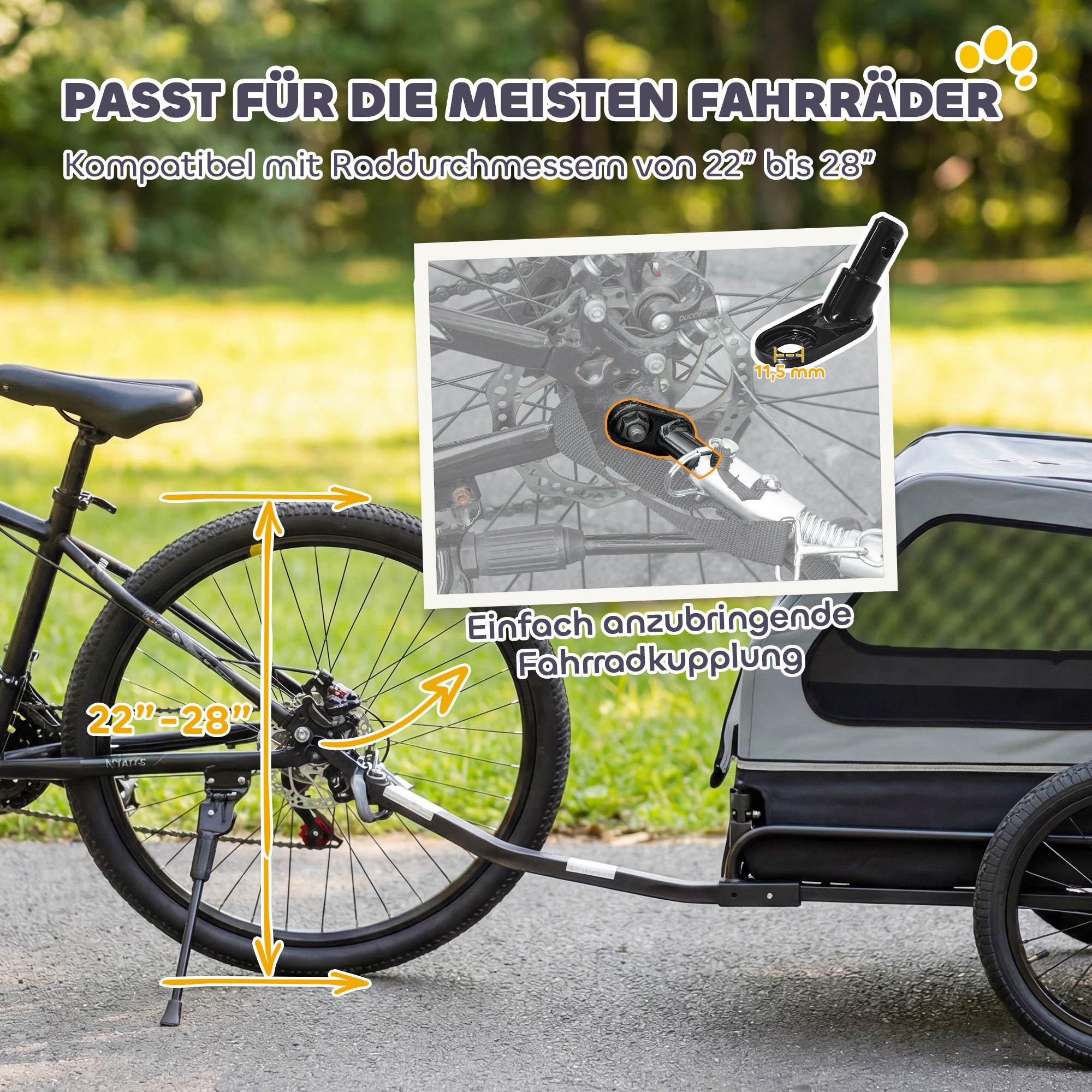 Foldable Dog Bike Trailer — Carrier for Small & Medium Dogs up to 44 lb, Fold-Down Ramp, Reflectors, Safety Leash & Flag, 54.3 x 27.2 x 27.6 in (138 x 69 x 70 cm), Gray