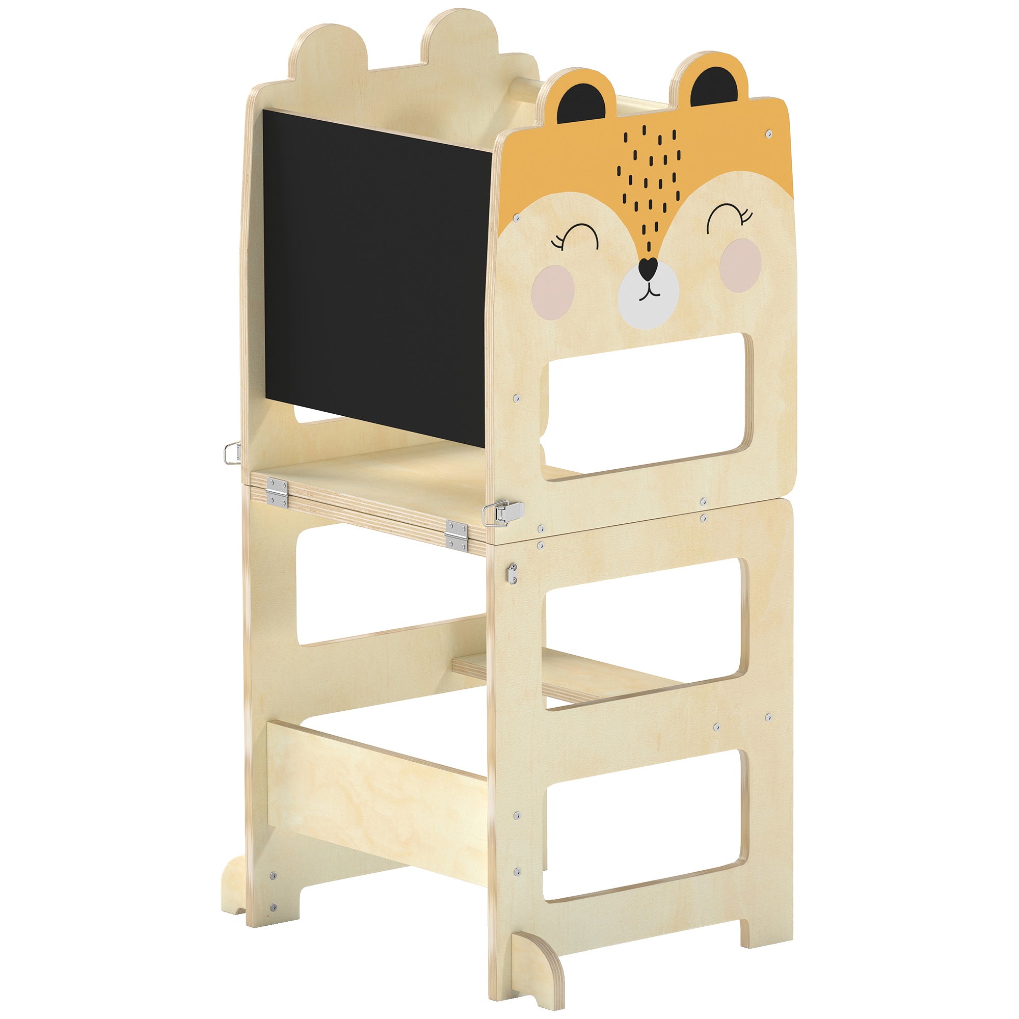 Montessori Learning Tower for Kids (2–5 yrs) with Chalkboard & Table — Natural Plywood