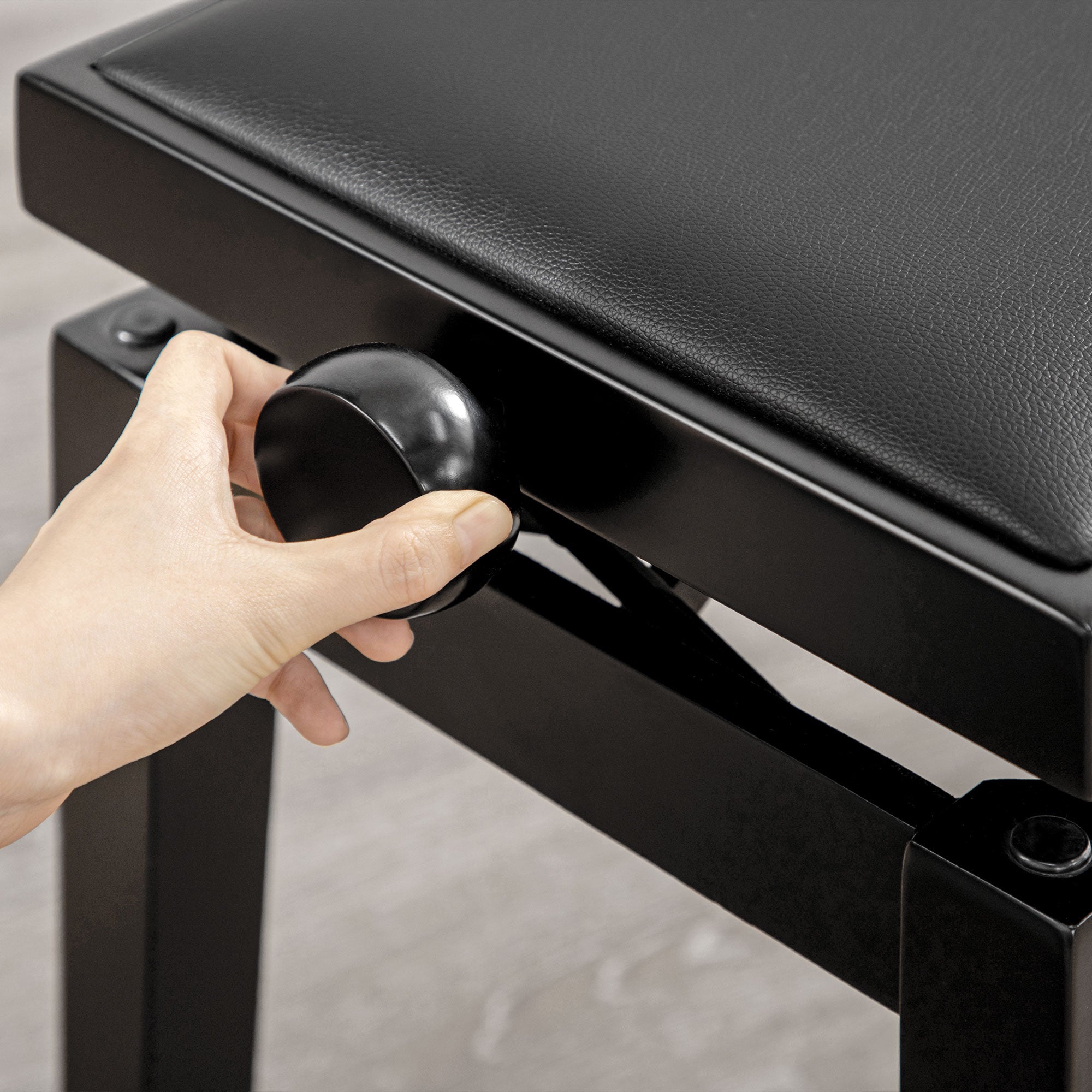 Piano Stool Height Adjustable Piano Bench with Leather Cushion Piano Bench Faux Leather Rubber Wood Black 63 x 33 x 45-56 cm
