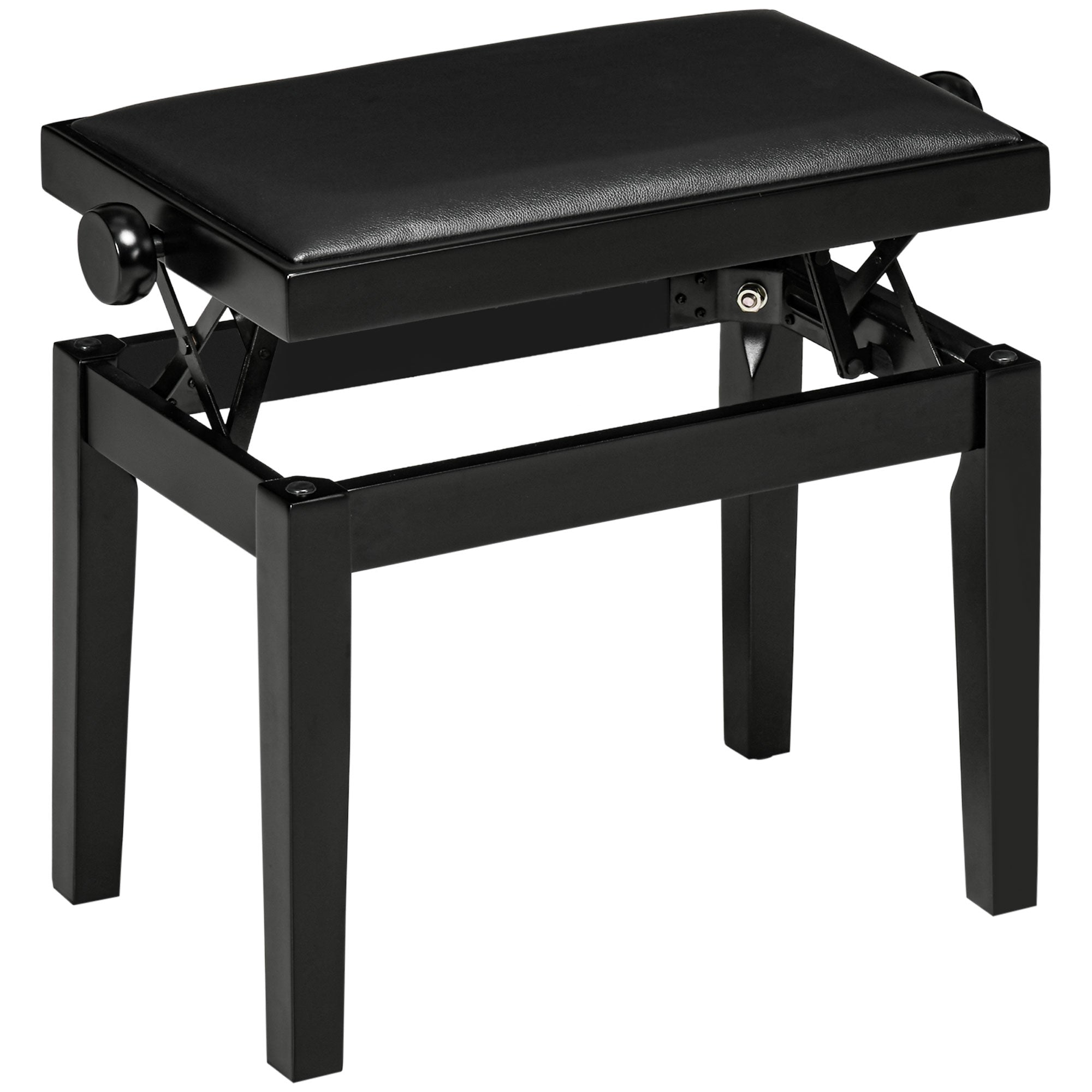 Piano Stool Height Adjustable Piano Bench with Leather Cushion Piano Bench Faux Leather Rubber Wood Black 63 x 33 x 45-56 cm