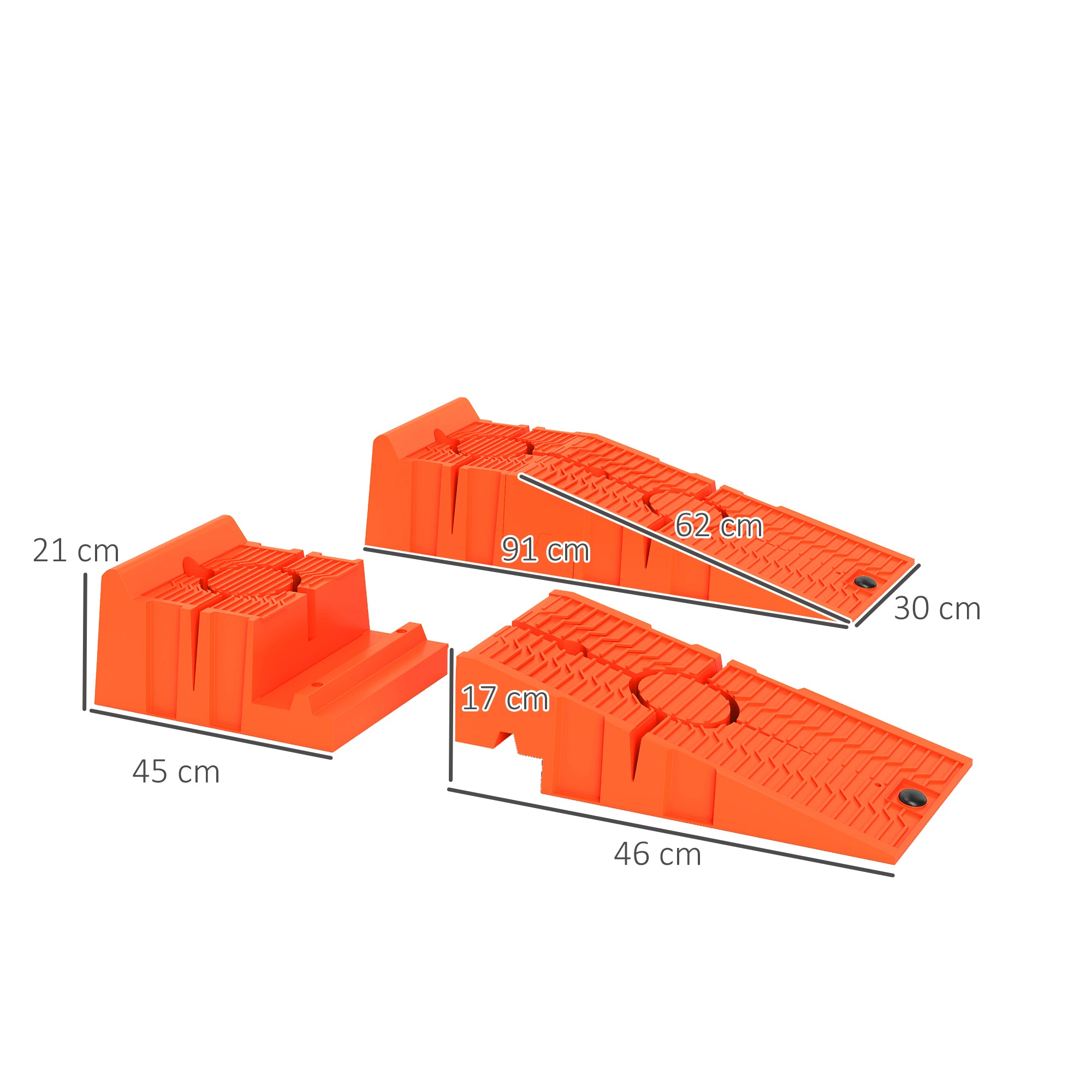 Set of 2 Plastic Car Loading Ramps with 5 Tonnes Max Load, Space-Saving Car Platforms for Maintenance, 91x30x21 cm, Orange