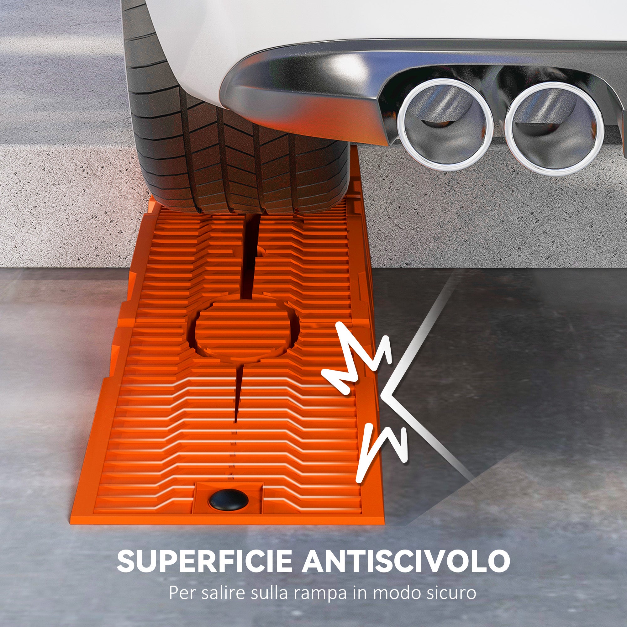 Set of 2 Plastic Car Loading Ramps with 5 Tonnes Max Load, Space-Saving Car Platforms for Maintenance, 91x30x21 cm, Orange