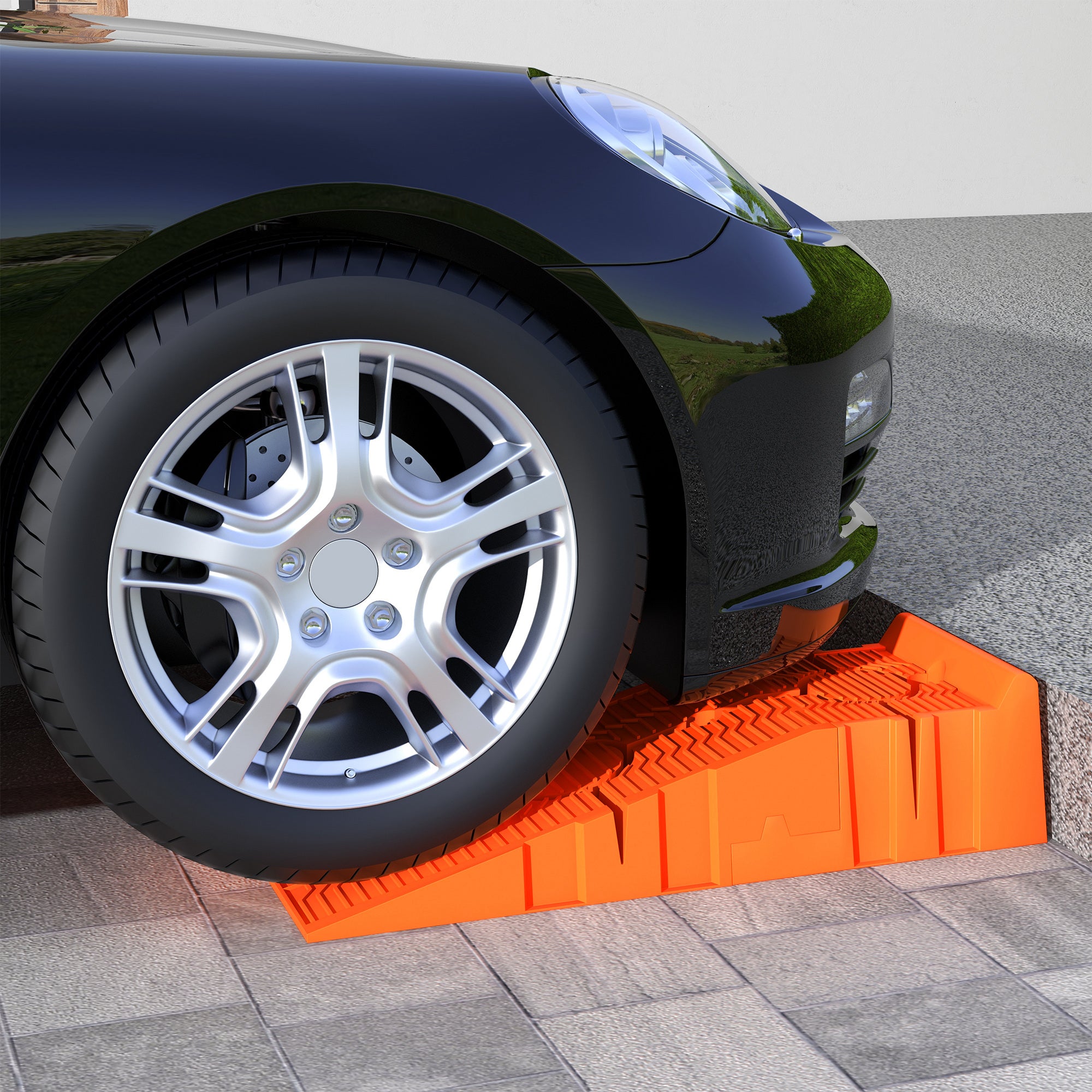 Set of 2 Plastic Car Loading Ramps with 5 Tonnes Max Load, Space-Saving Car Platforms for Maintenance, 91x30x21 cm, Orange