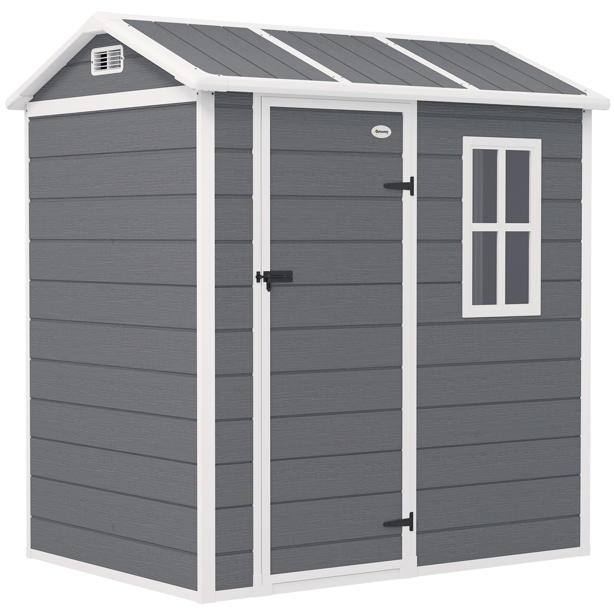 Plastic Tool Shed 2.1m² 186 x 130 x 199cm Garden Shed with Gable Roof Floor Window Lockable Door Weatherproof Outdoor Garden Shed for Backyard Gray