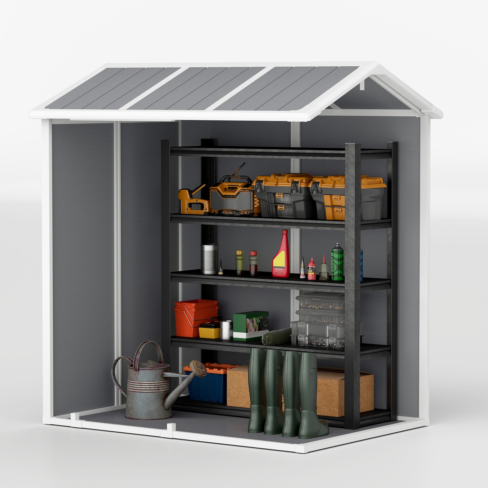 Plastic Tool Shed 2.1m² 186 x 130 x 199cm Garden Shed with Gable Roof Floor Window Lockable Door Weatherproof Outdoor Garden Shed for Backyard Gray