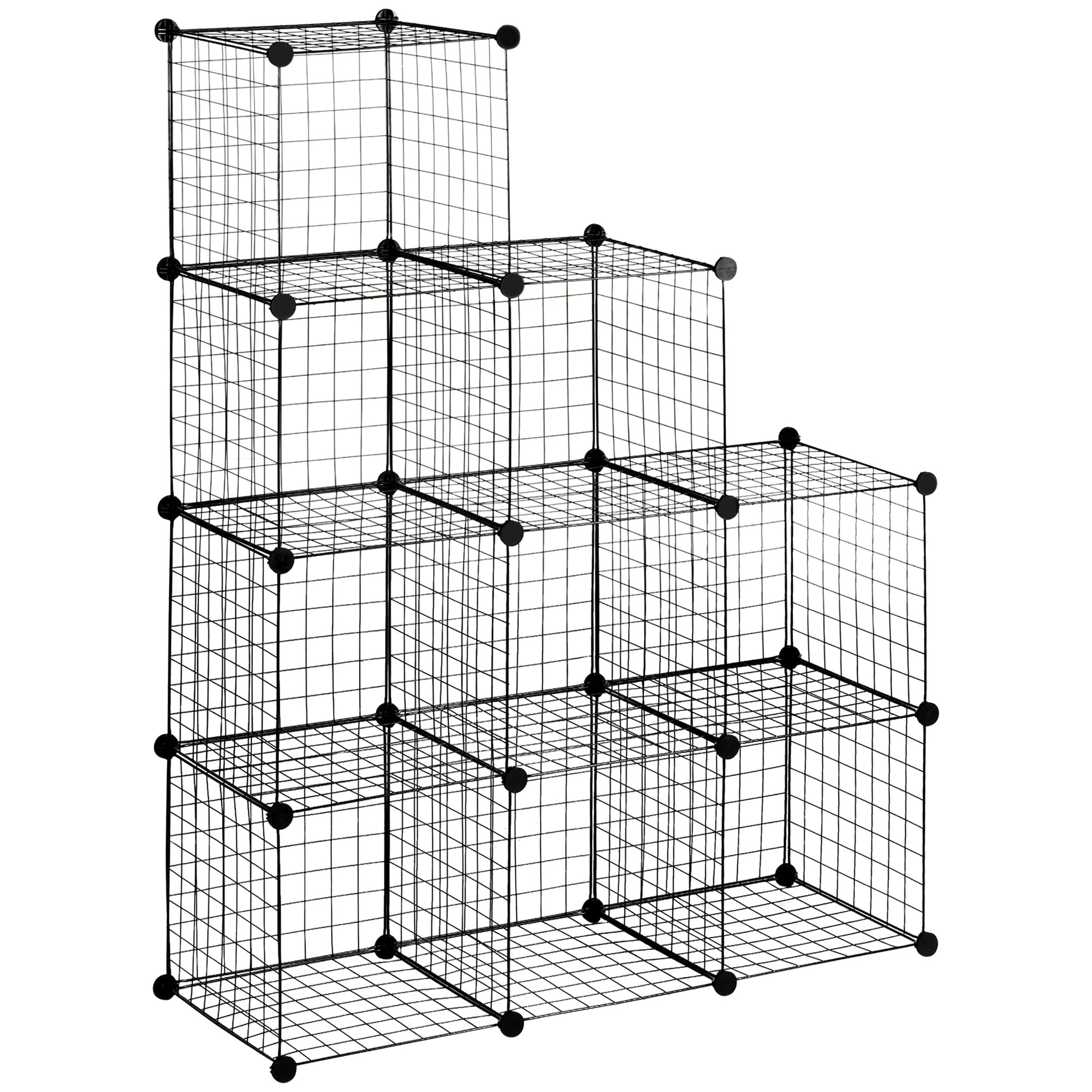 Cube Shelf, Shelving System with 9 Compartments, DIY Wire Grid Shelf, Cube Shelf for Living Room, Bedroom, Black, 105 x 35 x 105 cm