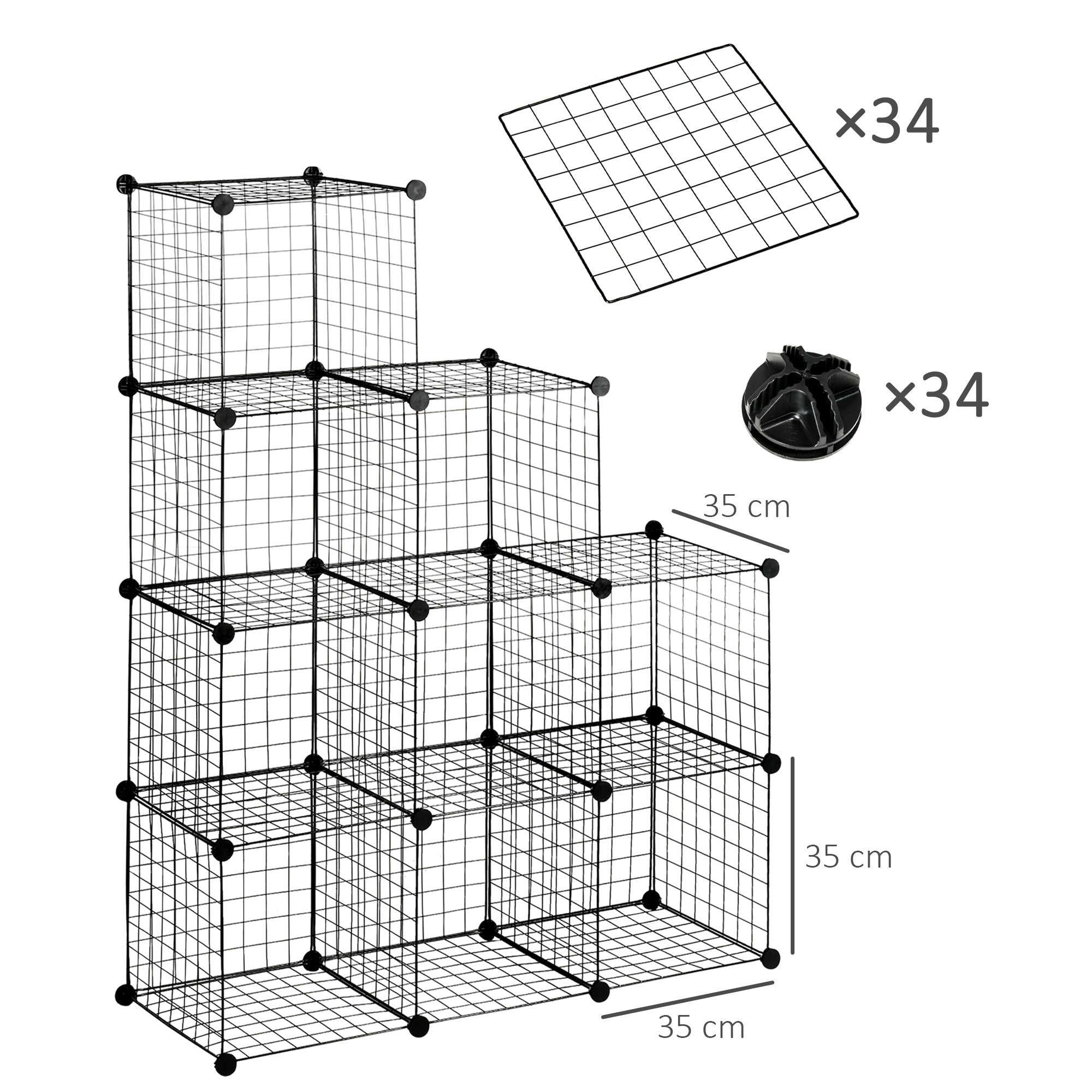 Cube Shelf, Shelving System with 9 Compartments, DIY Wire Grid Shelf, Cube Shelf for Living Room, Bedroom, Black, 105 x 35 x 105 cm
