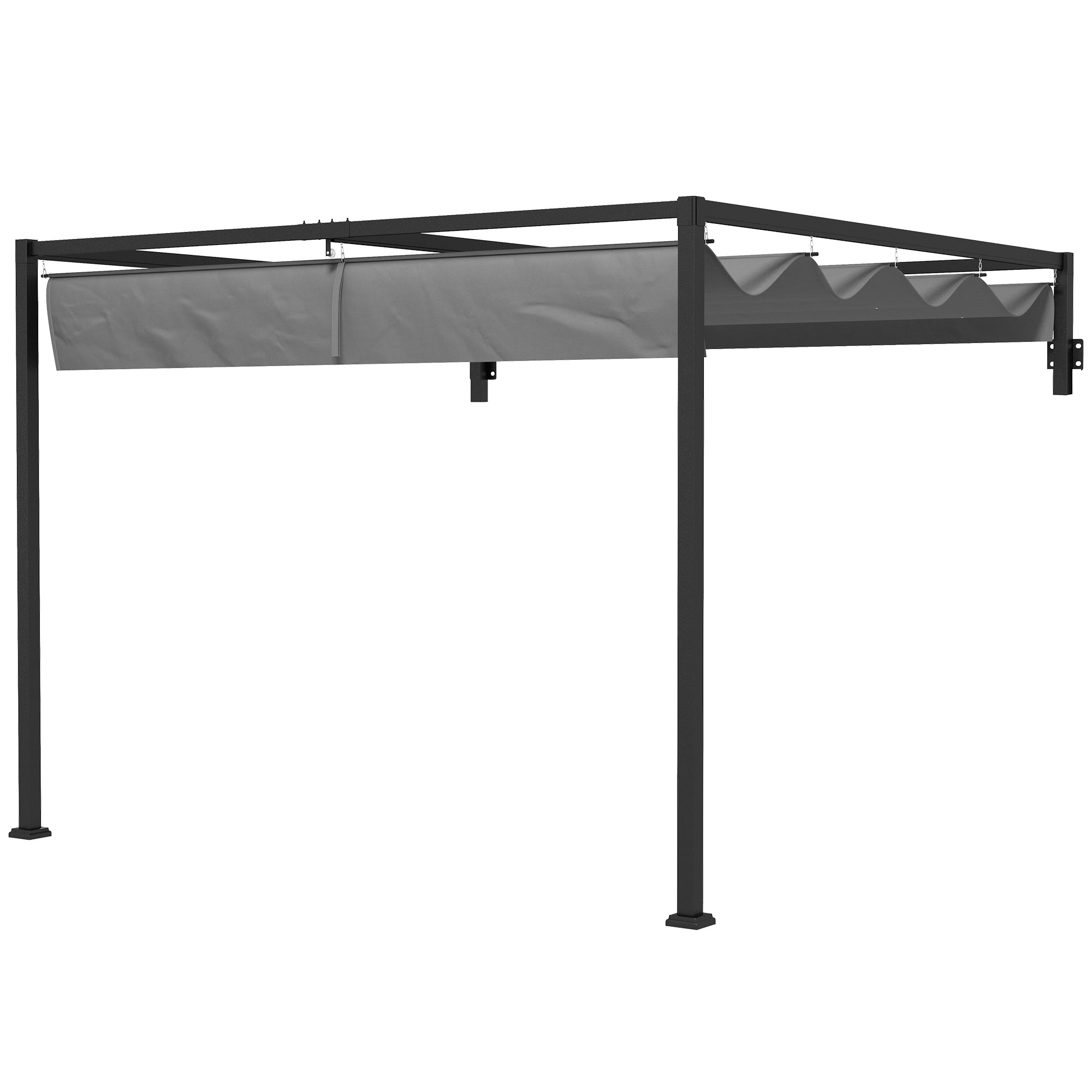 Pergola Gazebo 3x4m with Retractable Roof and Drainage Holes, Steel and Polyester Garden Pergola with Stakes and Screws, Dark Grey