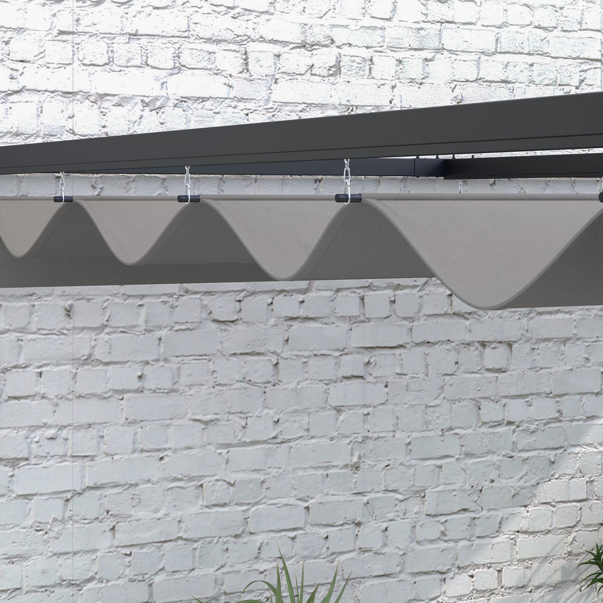 Pergola Gazebo 3x4m with Retractable Roof and Drainage Holes, Steel and Polyester Garden Pergola with Stakes and Screws, Dark Grey
