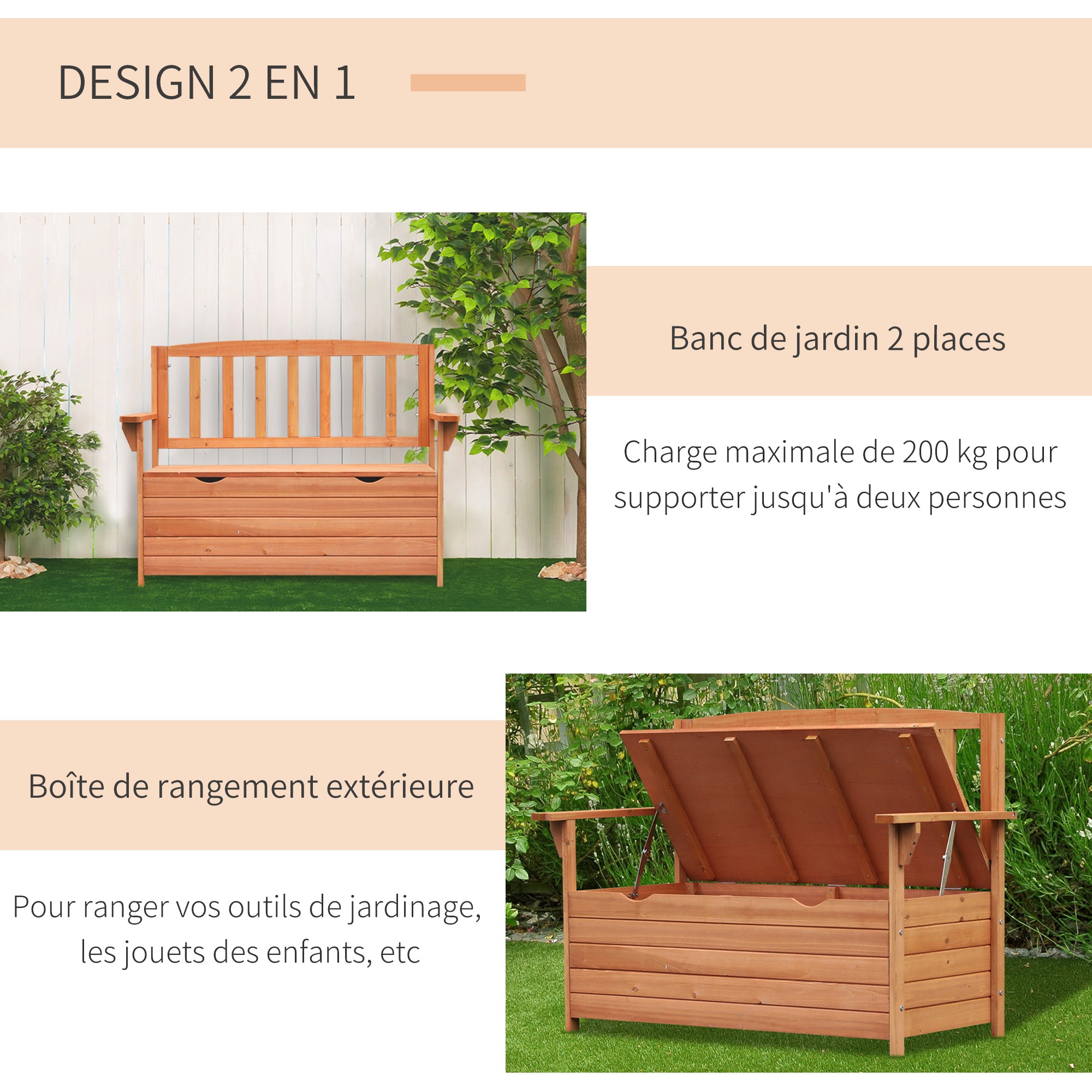 Garden Bench in Fir Wood with Storage Chest dim. 112L x 58W x 84H cm