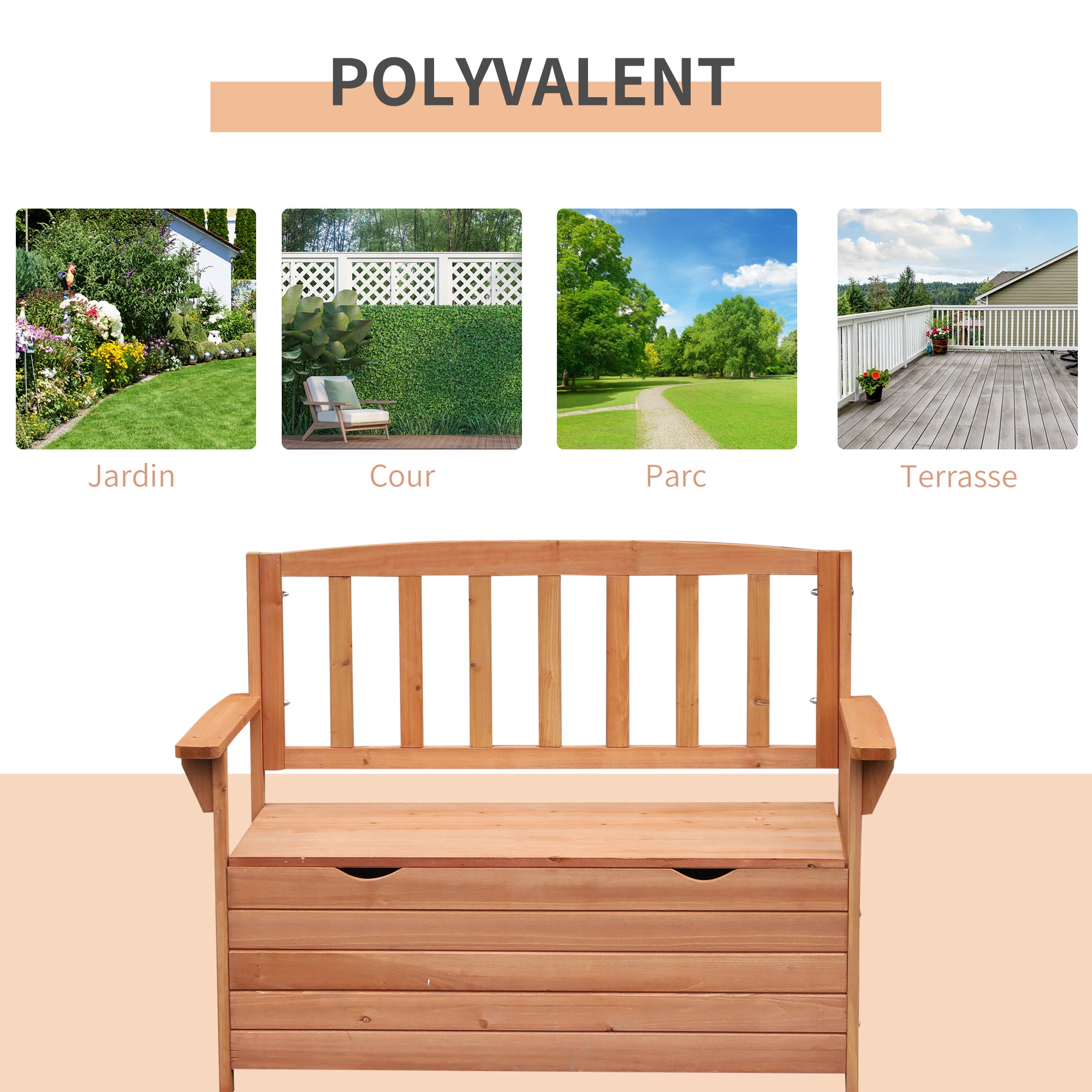 Garden Bench in Fir Wood with Storage Chest dim. 112L x 58W x 84H cm