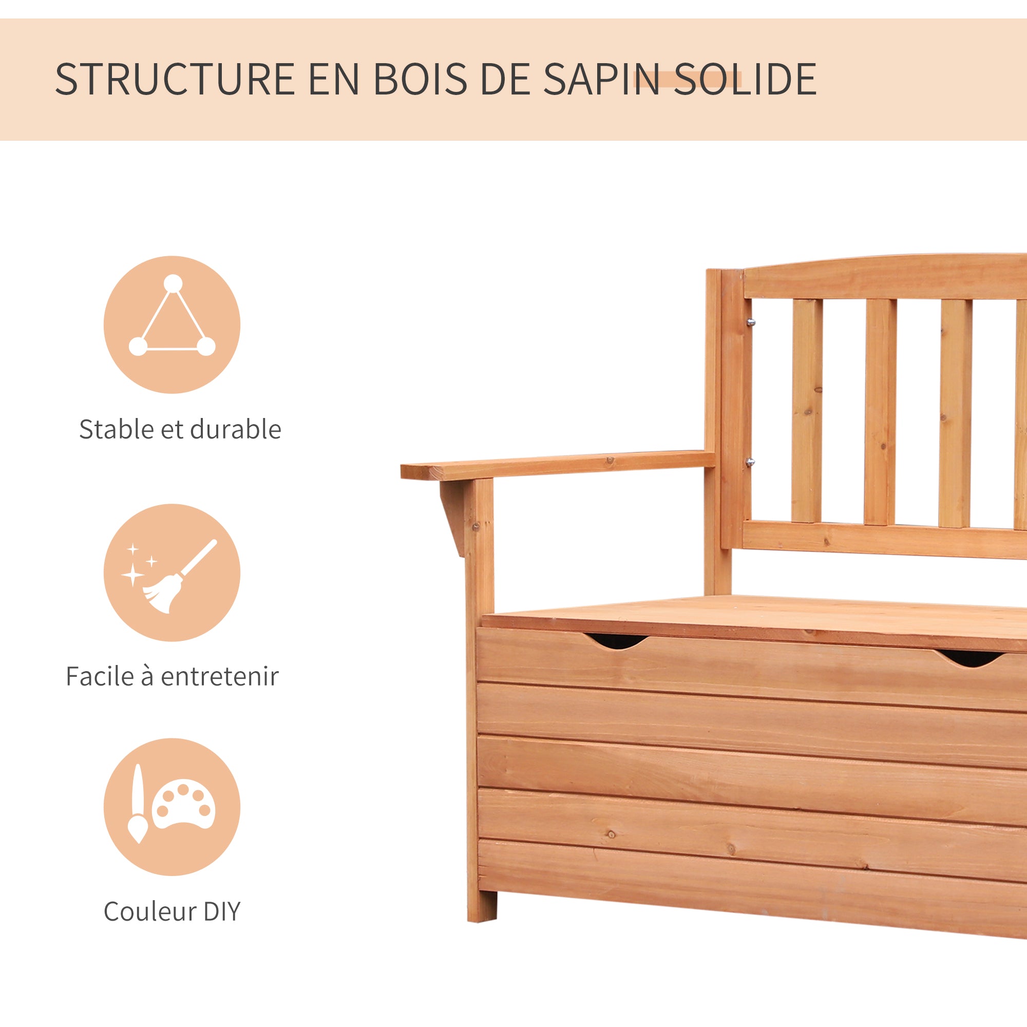Garden Bench in Fir Wood with Storage Chest dim. 112L x 58W x 84H cm