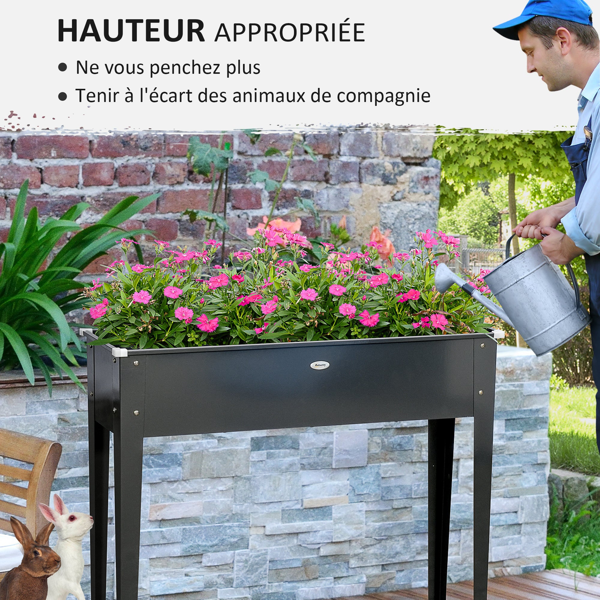 Square Raised Garden Bed Planter with Drainage Hole - Galvanized Steel Black 100 x 30 x 80 cm