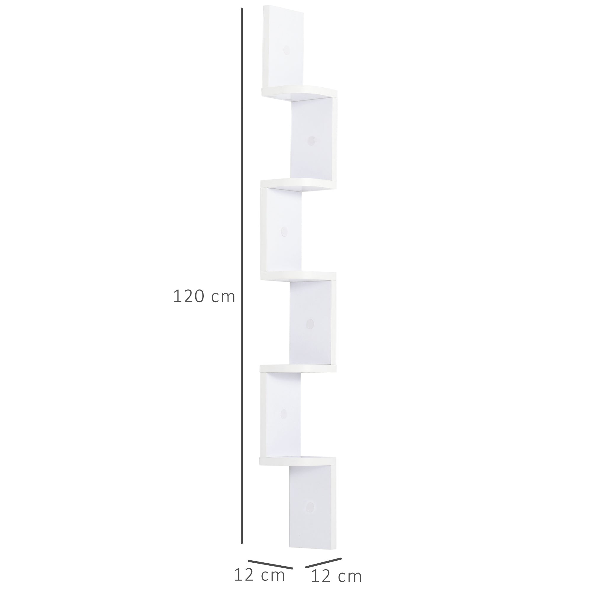5-Tier Zigzag Wall-Mounted Corner Shelf Height 120 cm White Wood