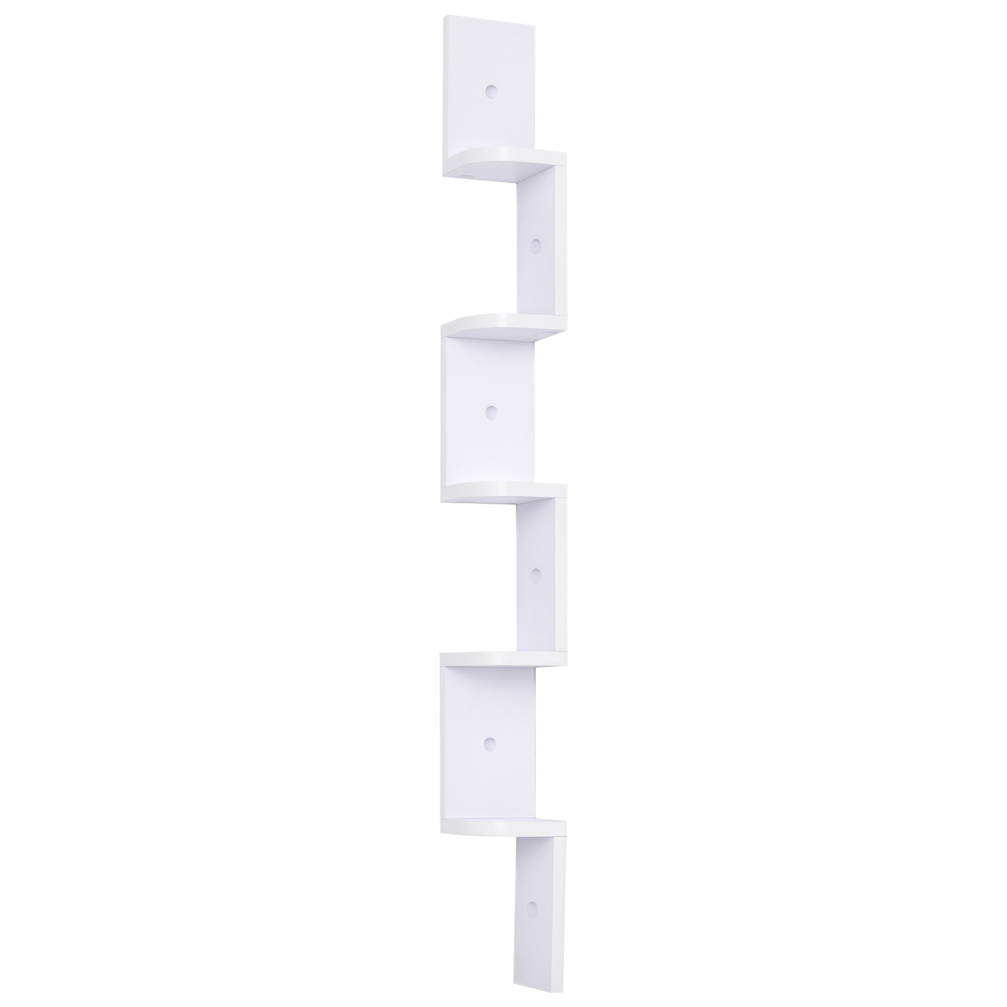 5-Tier Zigzag Wall-Mounted Corner Shelf Height 120 cm White Wood