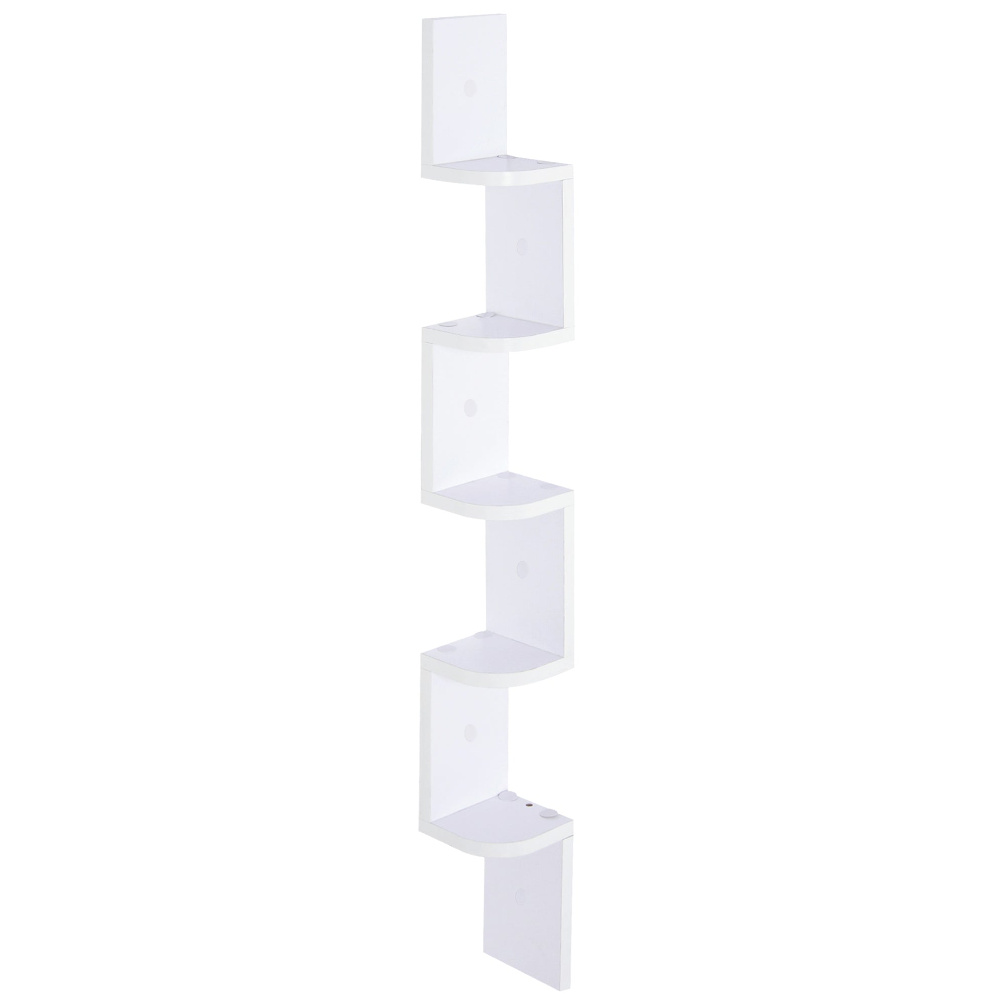 5-Tier Zigzag Wall-Mounted Corner Shelf Height 120 cm White Wood